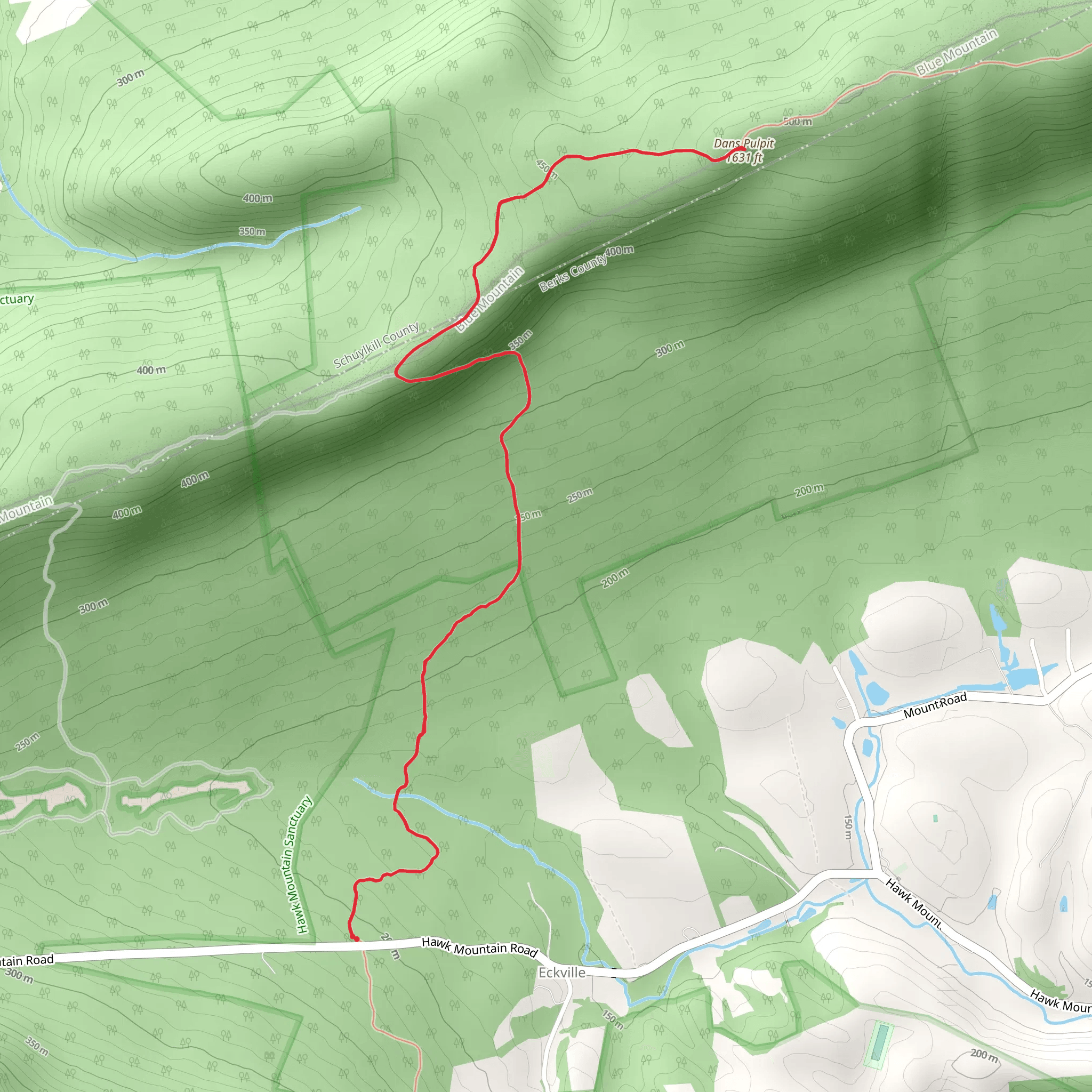 Dans Pulpit from Hawk Mountain Road Out and Back mobile static map