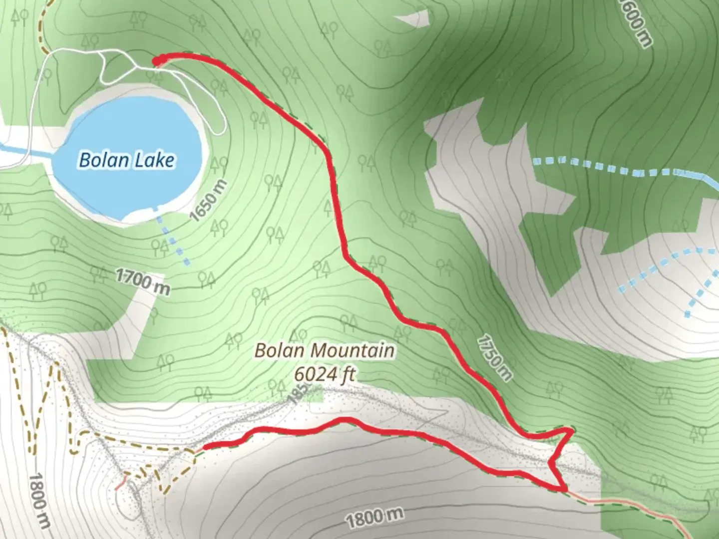An image depicting the trail Bolan Lake Trail and its surrounding area.