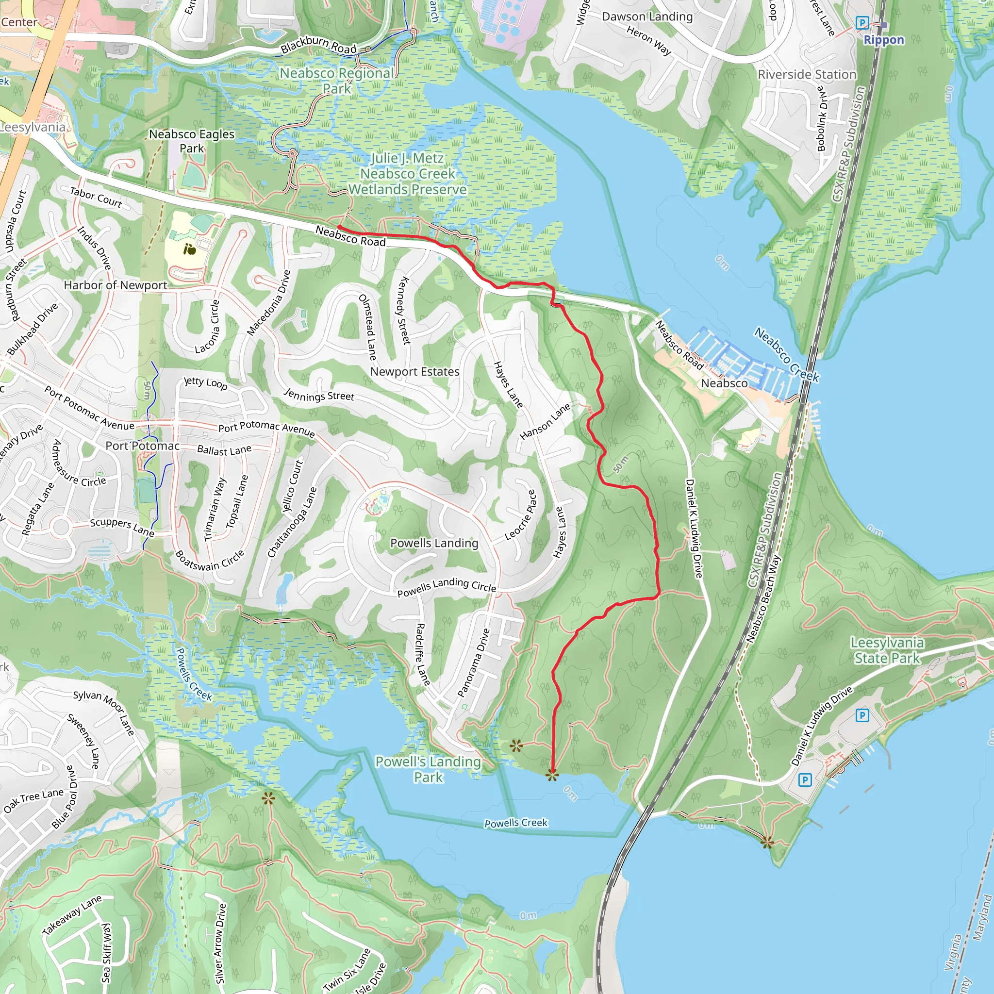 Neabsco Road and Powells Creek Trail mobile static map