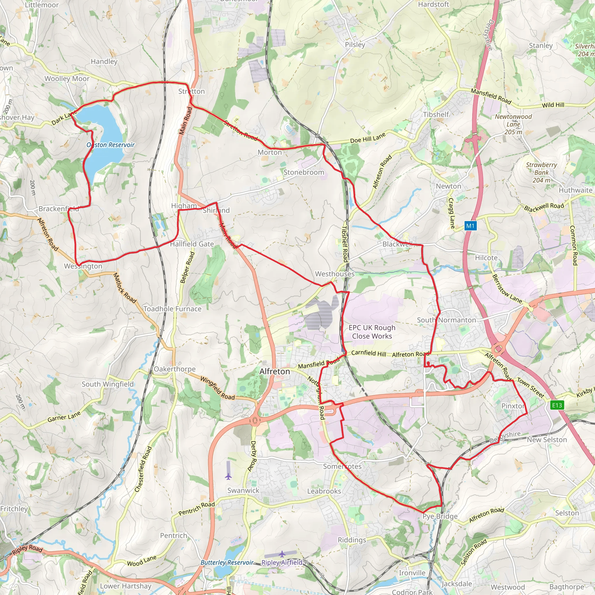 Pinxton, Wooley and Alfreton Loop via Ogston Reservoir mobile static map