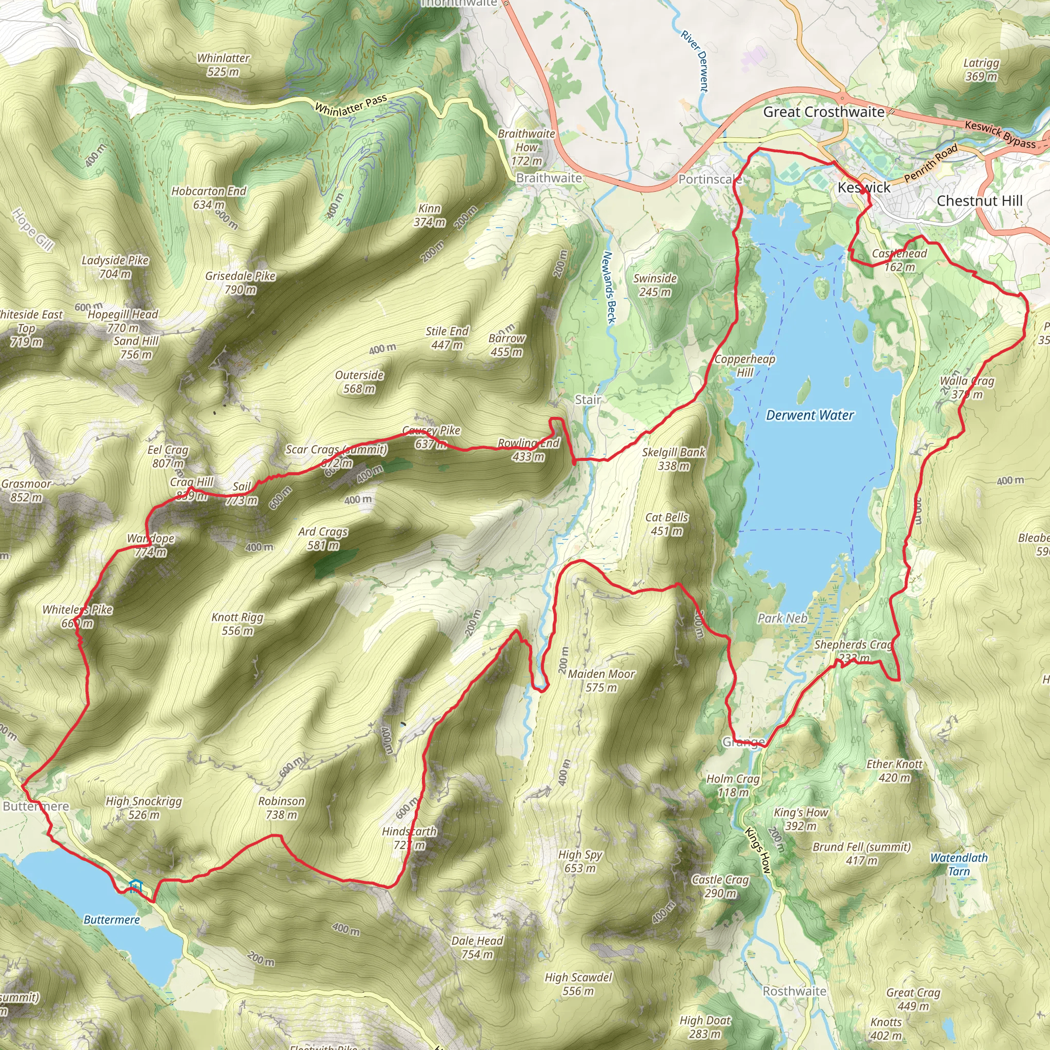 Derwent Water and Lakeland Hill Loop Walk mobile static map
