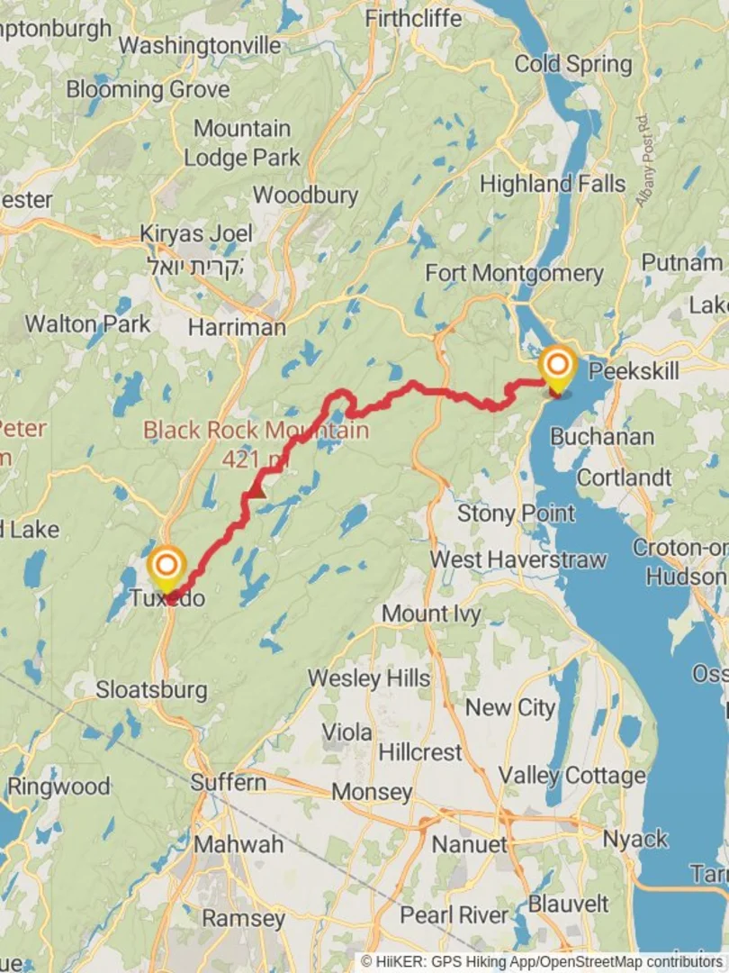 An image depicting the trail James Point to Tuxedo via Ramapo-Dunderberg Trail and its surrounding area.