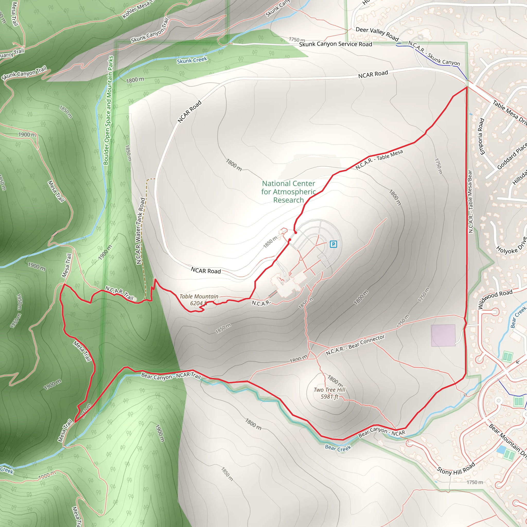 Table Mountain via Mesa Trail and Bear Canyon - NCAR Trail mobile static map
