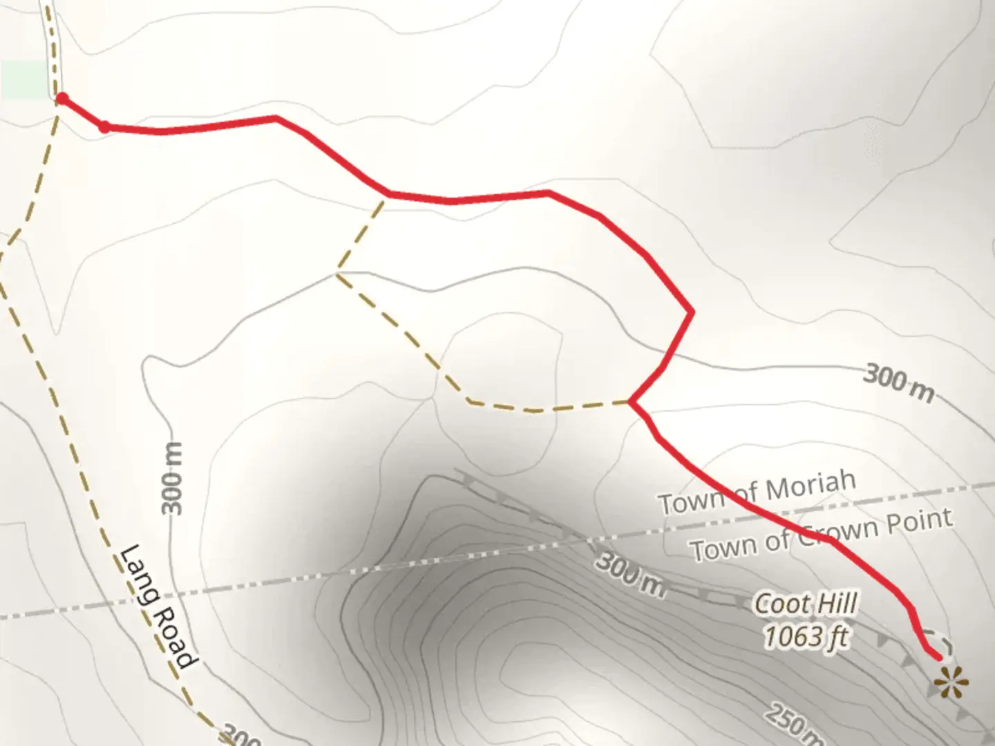 An image depicting the trail Coot Hill via Lang Cemetary Trail and its surrounding area.