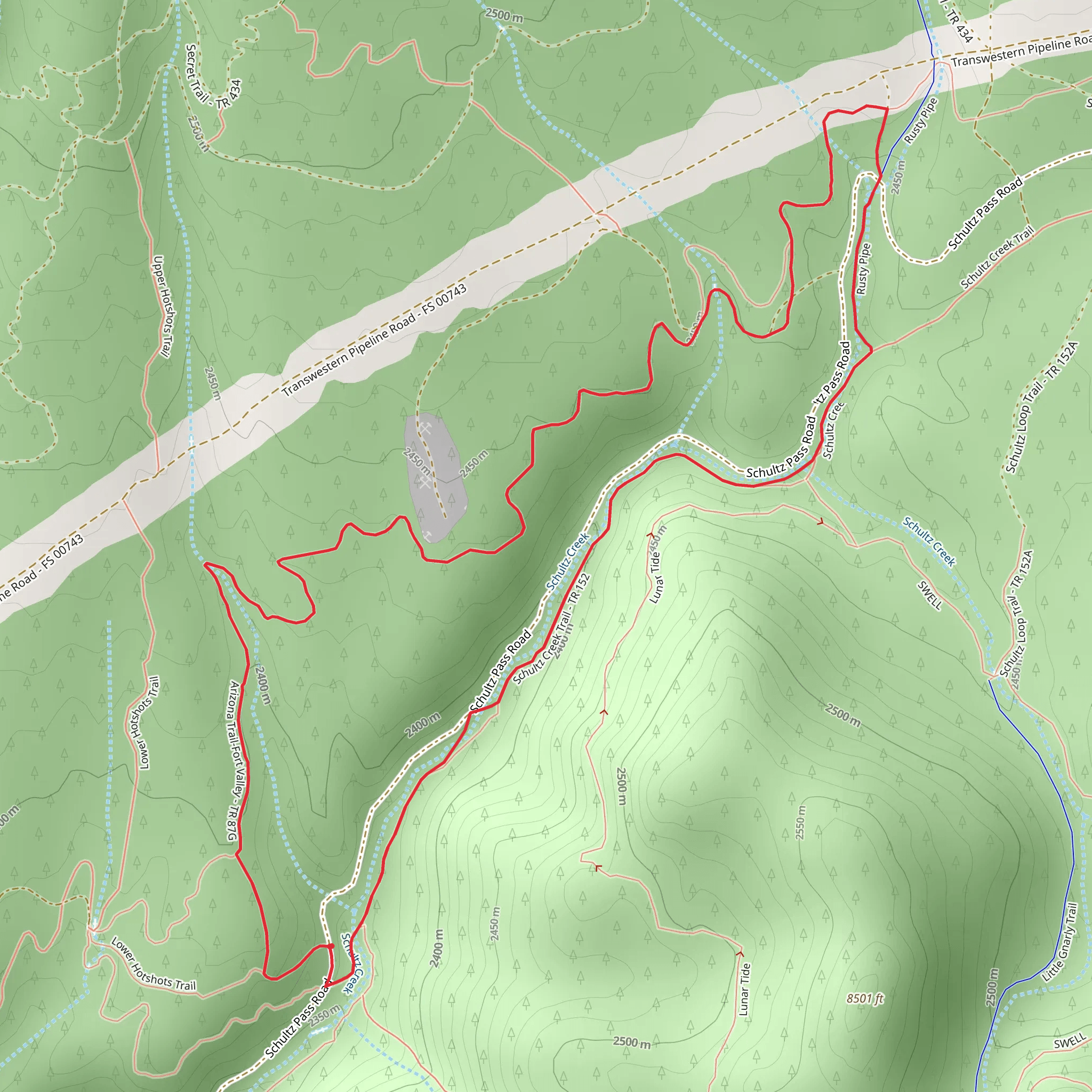 Arizona Trail and Schultz Creek Trail Loop mobile static map
