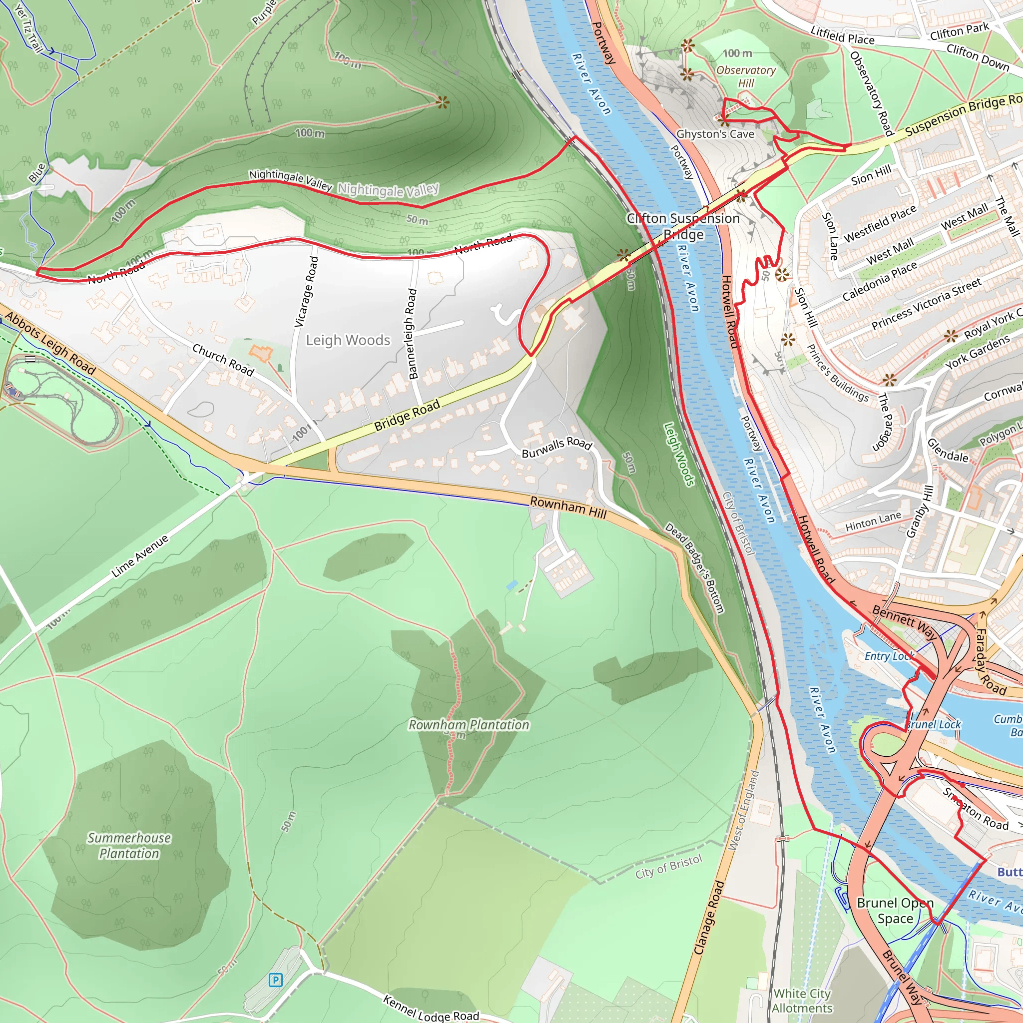 Suspension Bridge, River Avon Way and Nightingale Valley Walk mobile static map