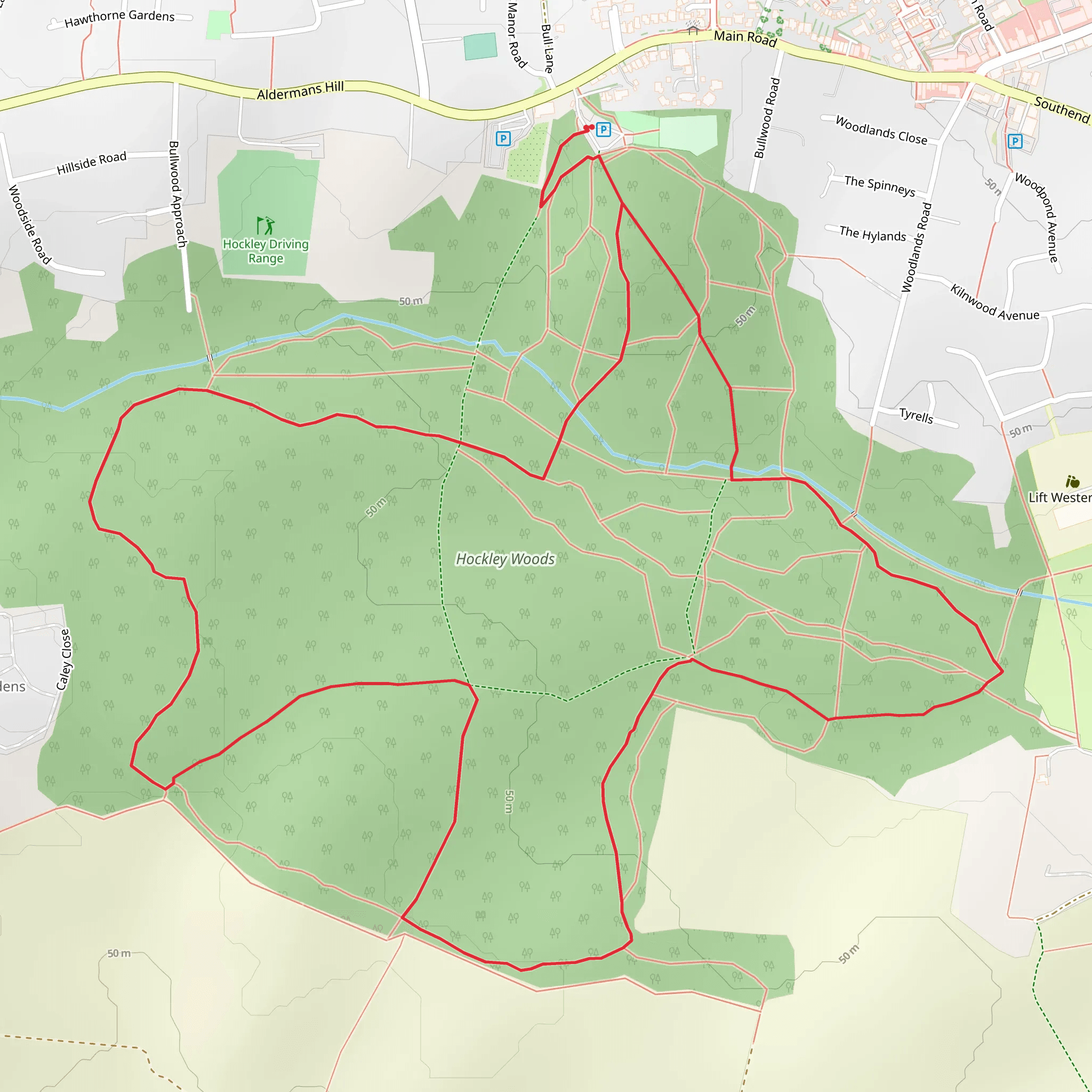 Hockley Woods and Gills Bench Loop mobile static map