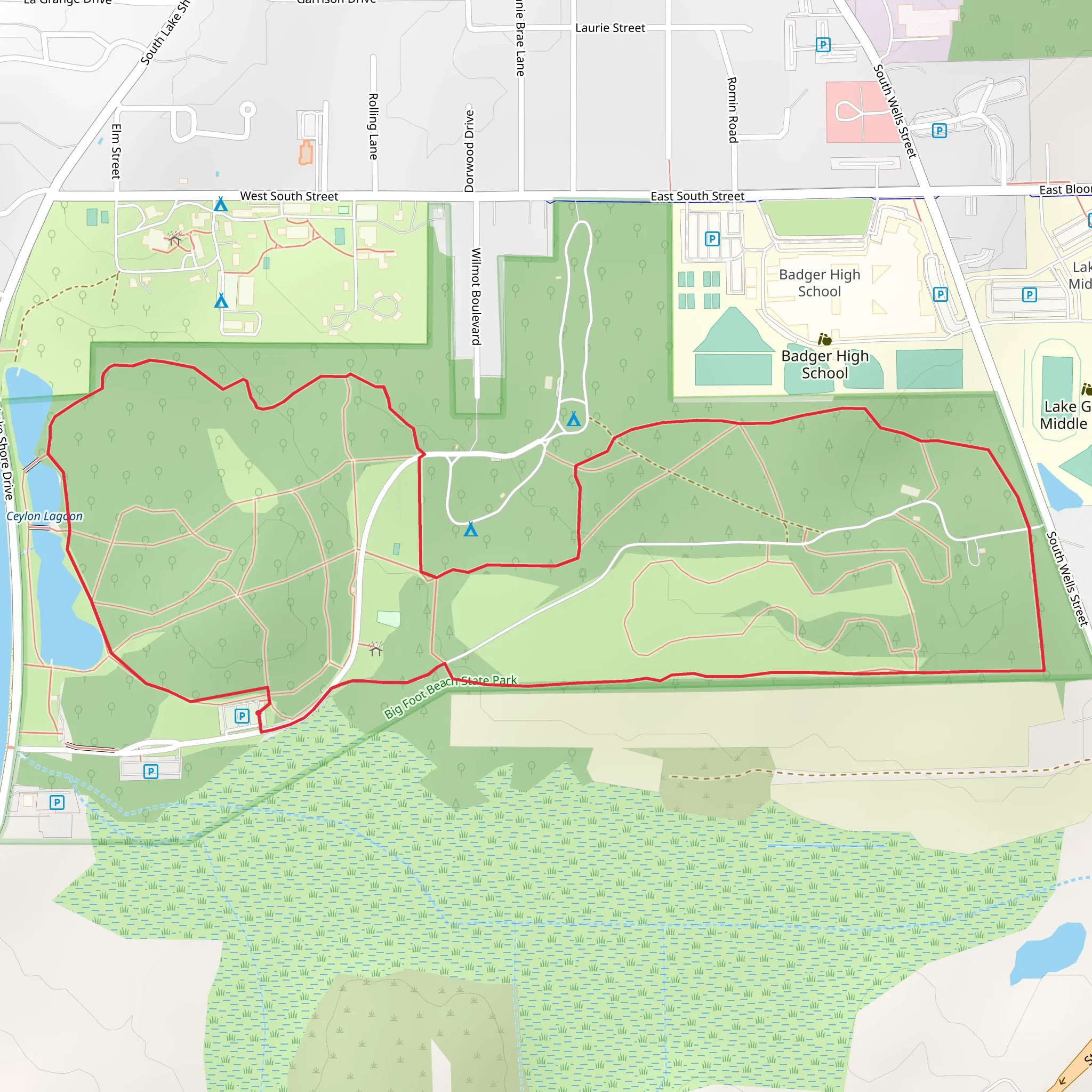 Big Foot Beach State Park and Ceylon Lagoon Loop mobile static map
