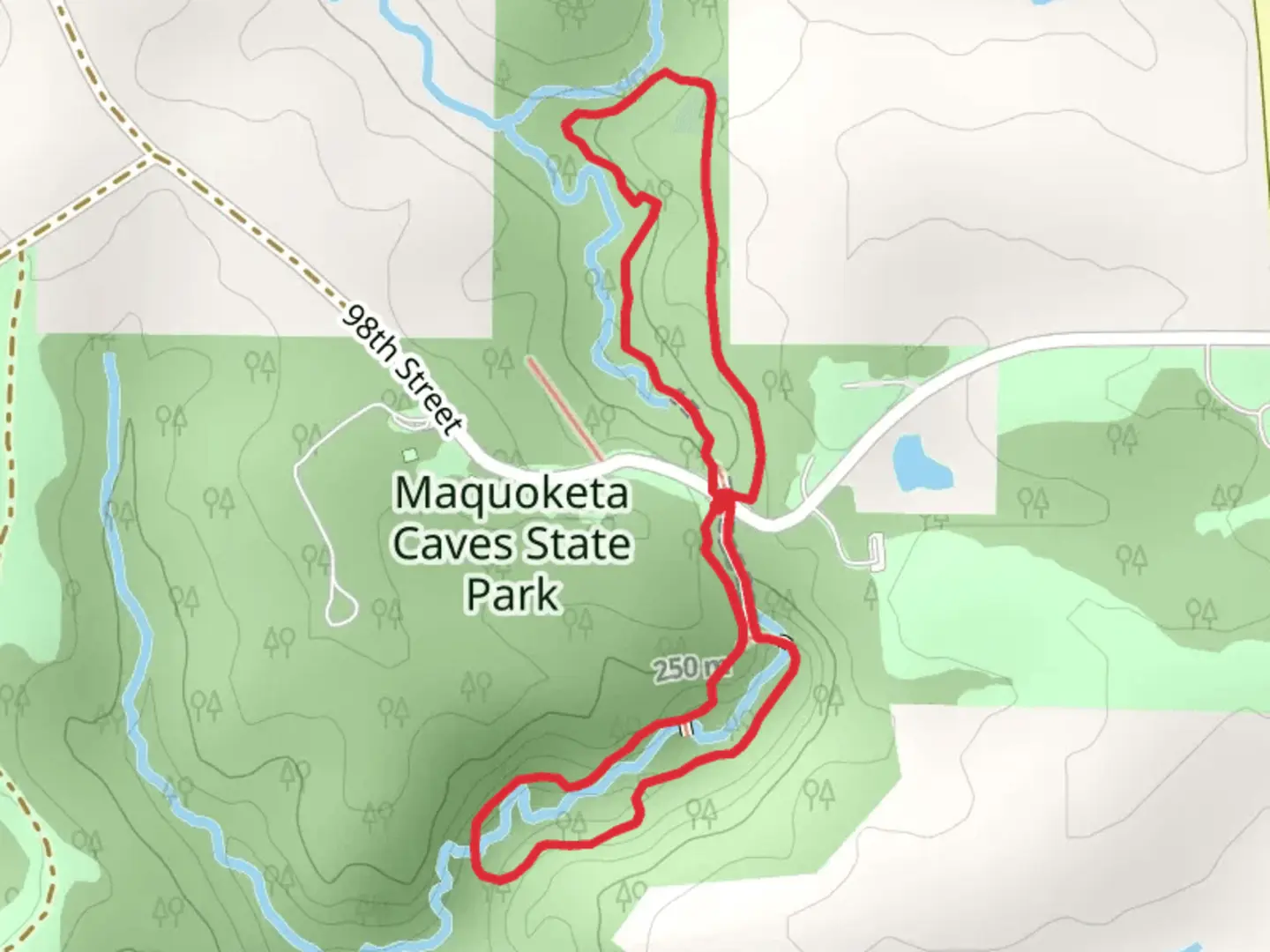 An image depicting the trail Raccoon Creek from 98th Street Loop and its surrounding area.
