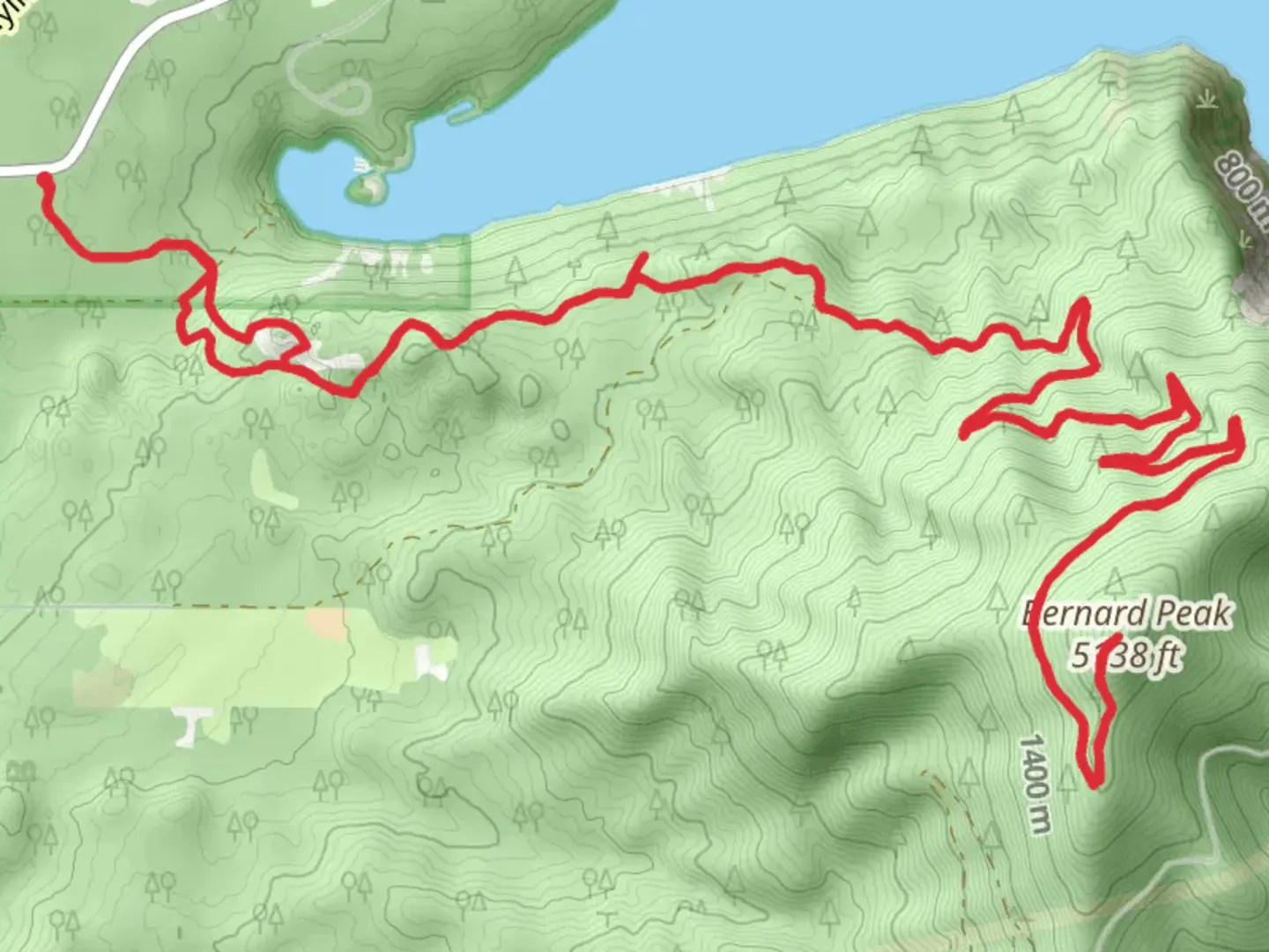 An image depicting the trail Bernard Peak from South Road and its surrounding area.