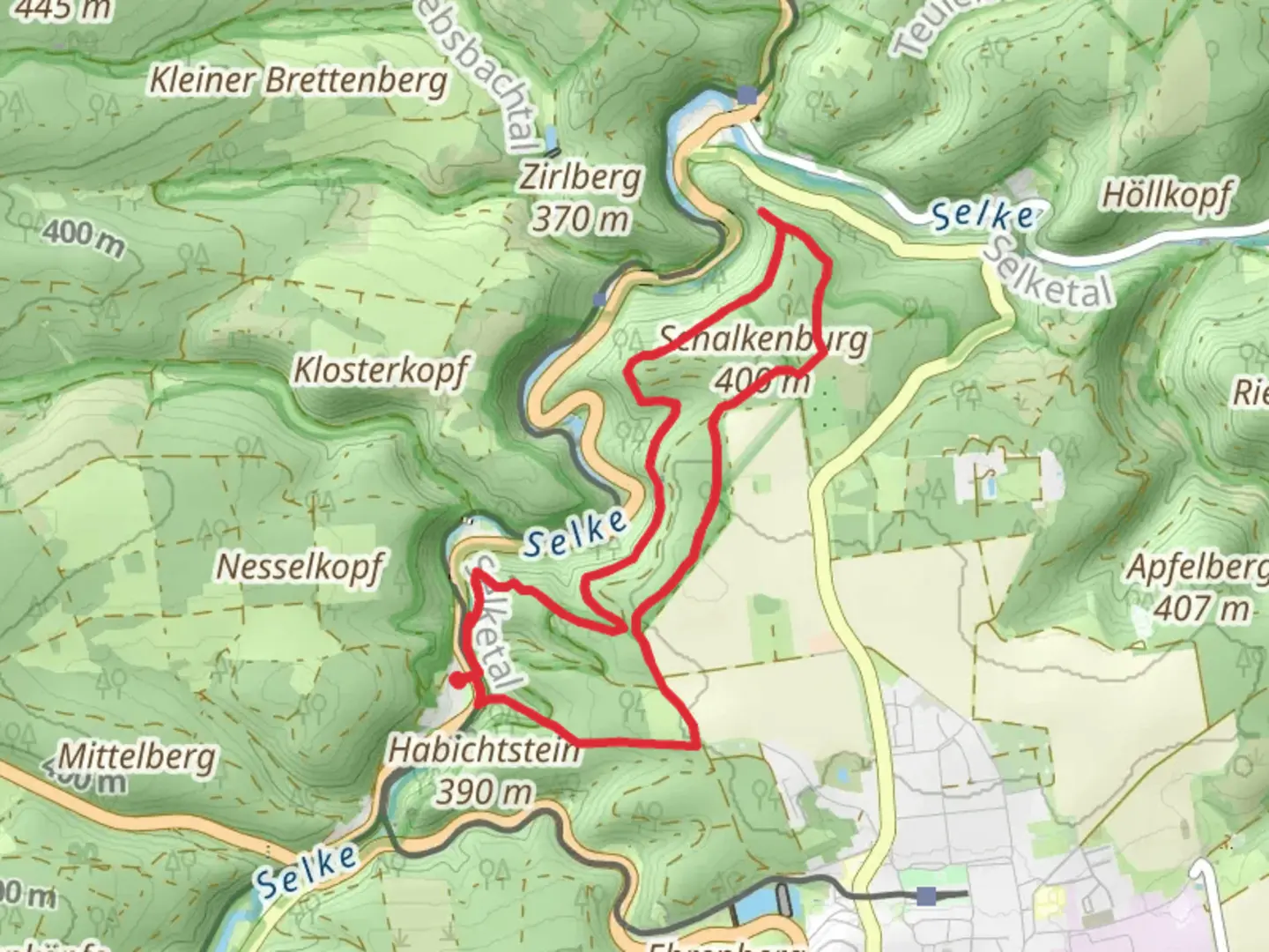 An image depicting the trail Naturlehrpfad and Klippenweg and Pionierweg and its surrounding area.
