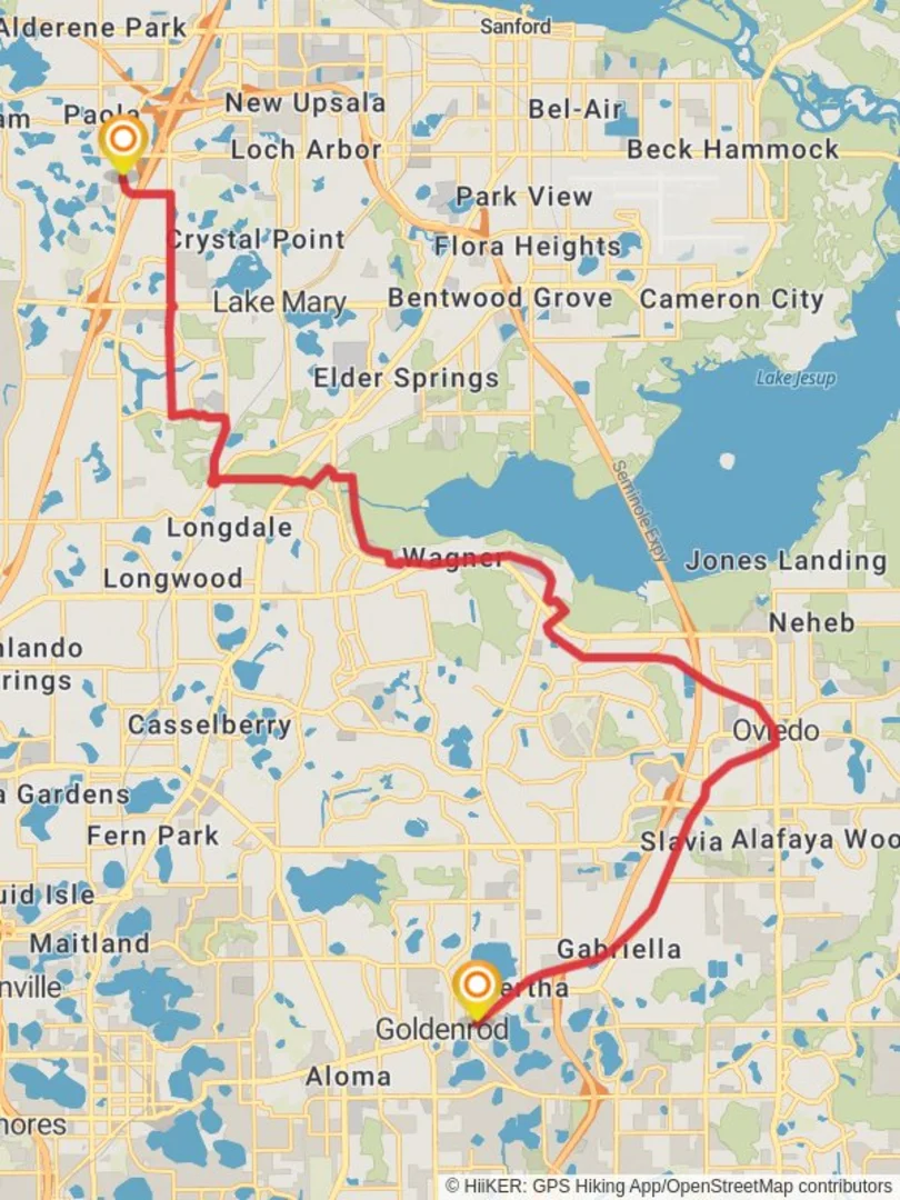An image depicting the trail Cross Seminole Trail - Bahia Subdivision and its surrounding area.