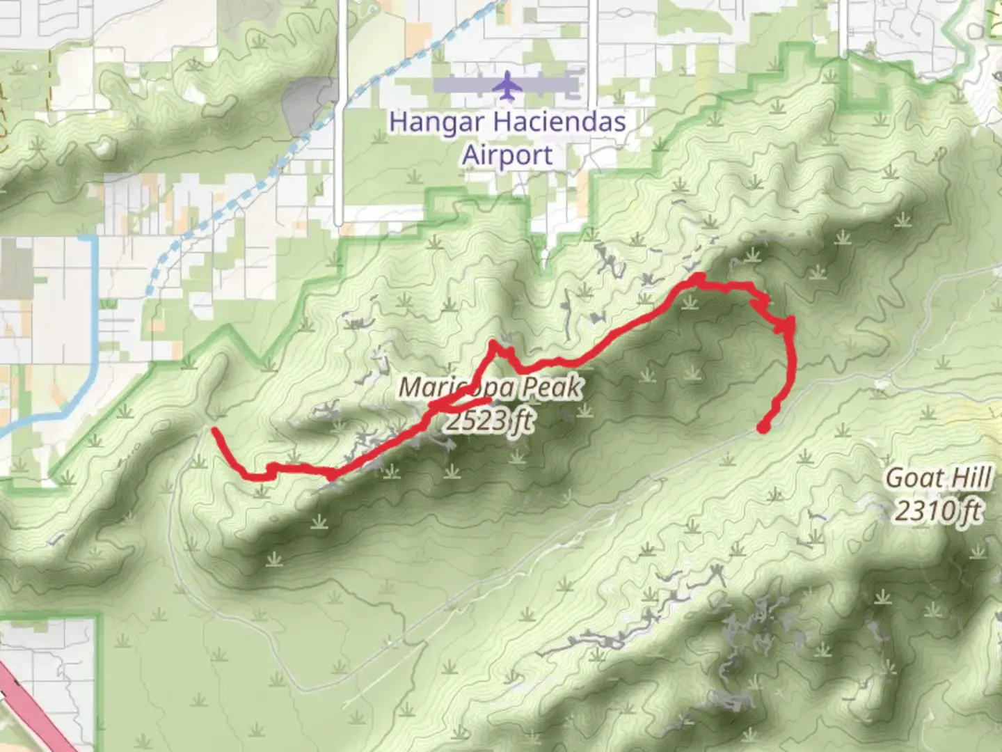 An image depicting the trail Maricopa Peak via Alta Trail and its surrounding area.
