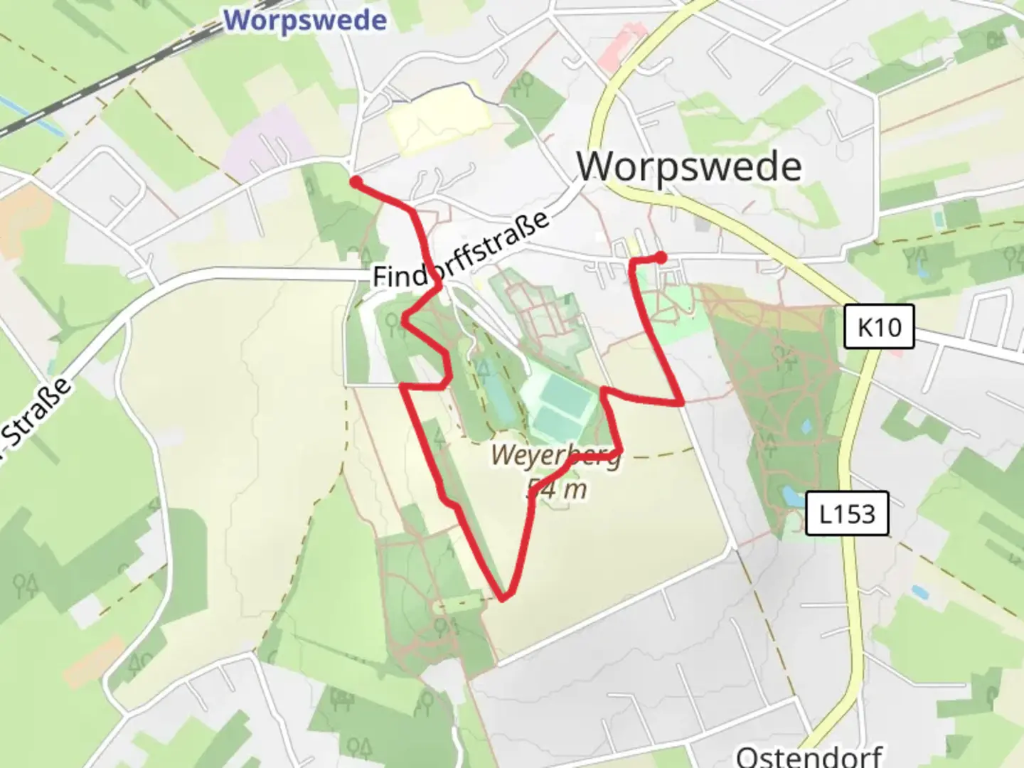 An image depicting the trail Lindenallee, Weyerberg Hill and Willi-Ohler-Weg Walk and its surrounding area.