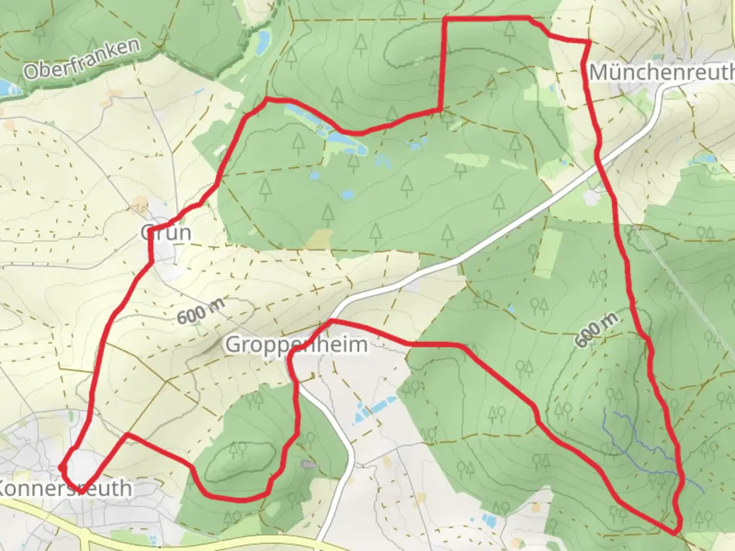 An image depicting the trail Konnersreuth and Munchenreuth Loop and its surrounding area.