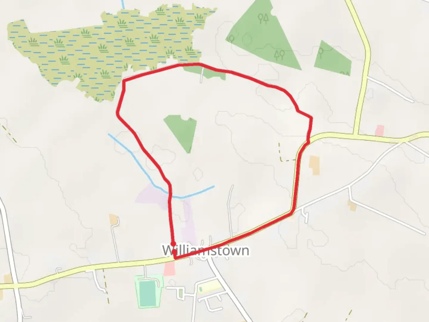 An image depicting the trail Williamstown Bog Road and its surrounding area.