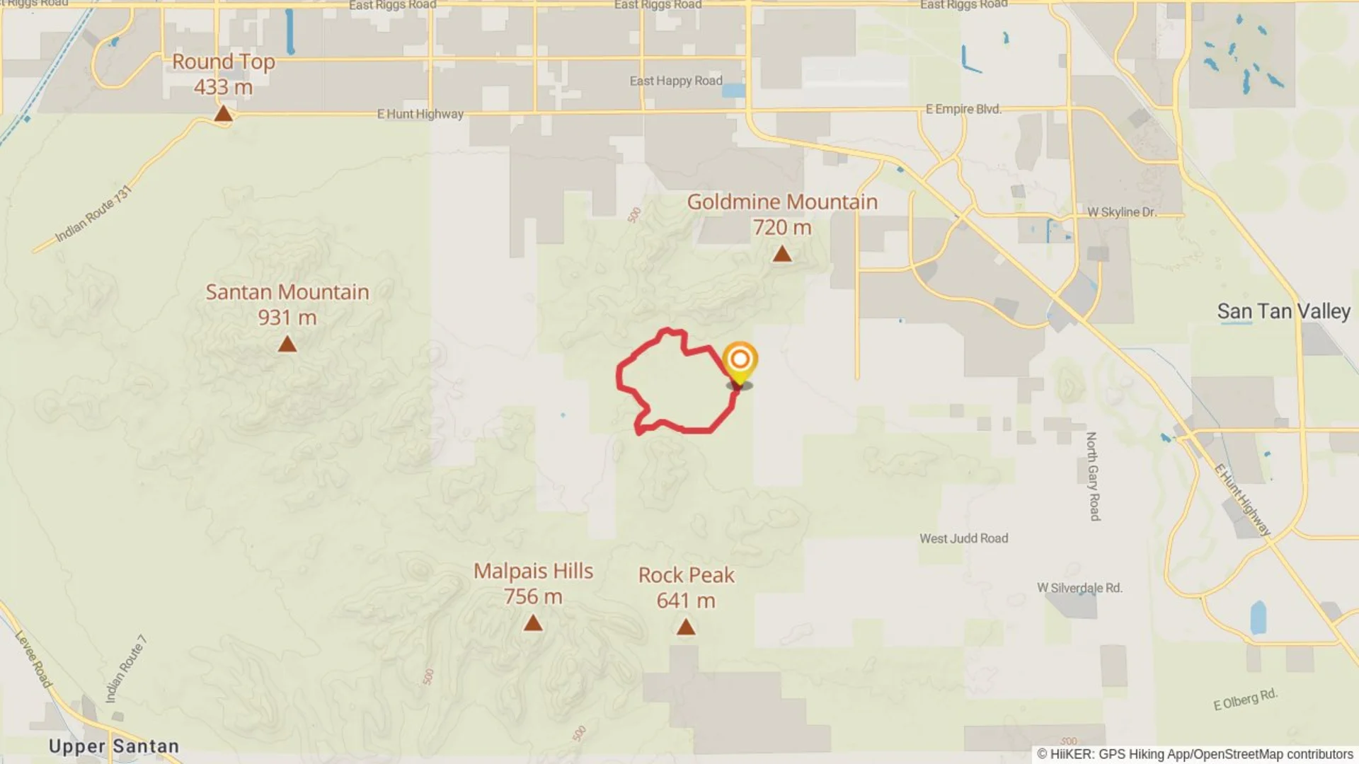 An image depicting the trail Moonlight - San Tan - Littleleaf Loop Trail and its surrounding area.