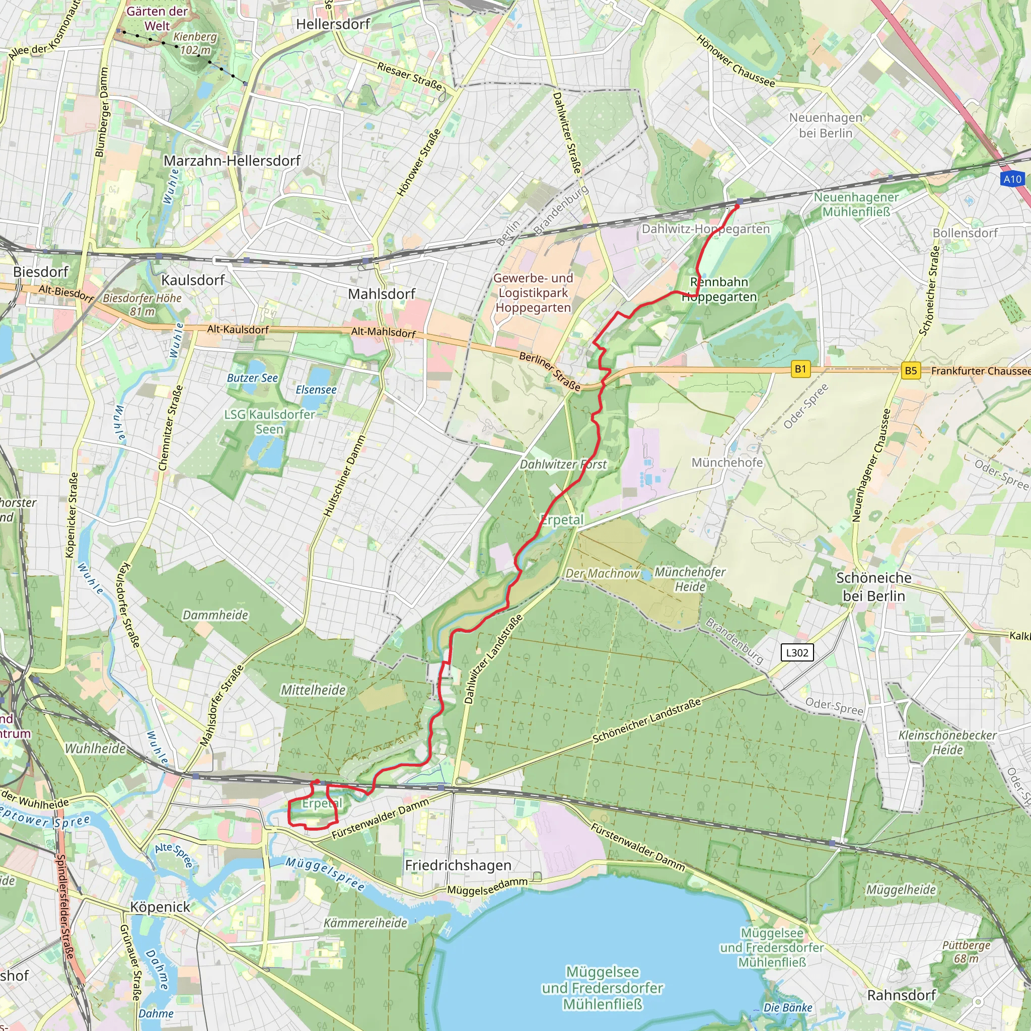 Hoppegarten to Hirschgarten via Erpetal Wanderweg mobile static map