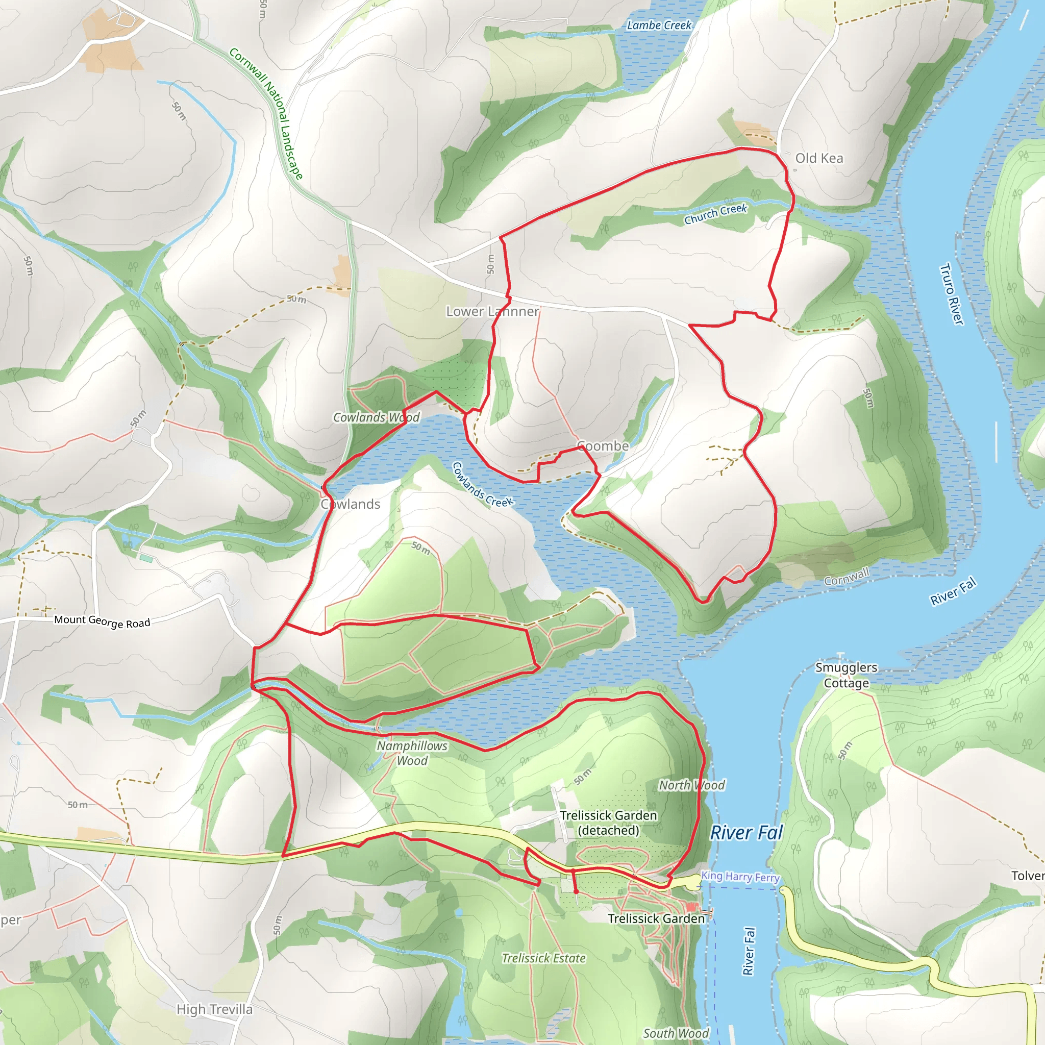 Cowlands - Coombe and Roundwood Quay from Trelissick mobile static map