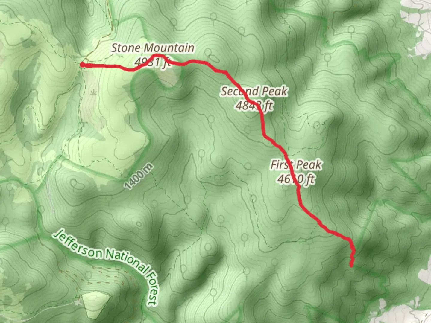 An image depicting the trail Stone Mountain, First, Second and Third Peak and its surrounding area.