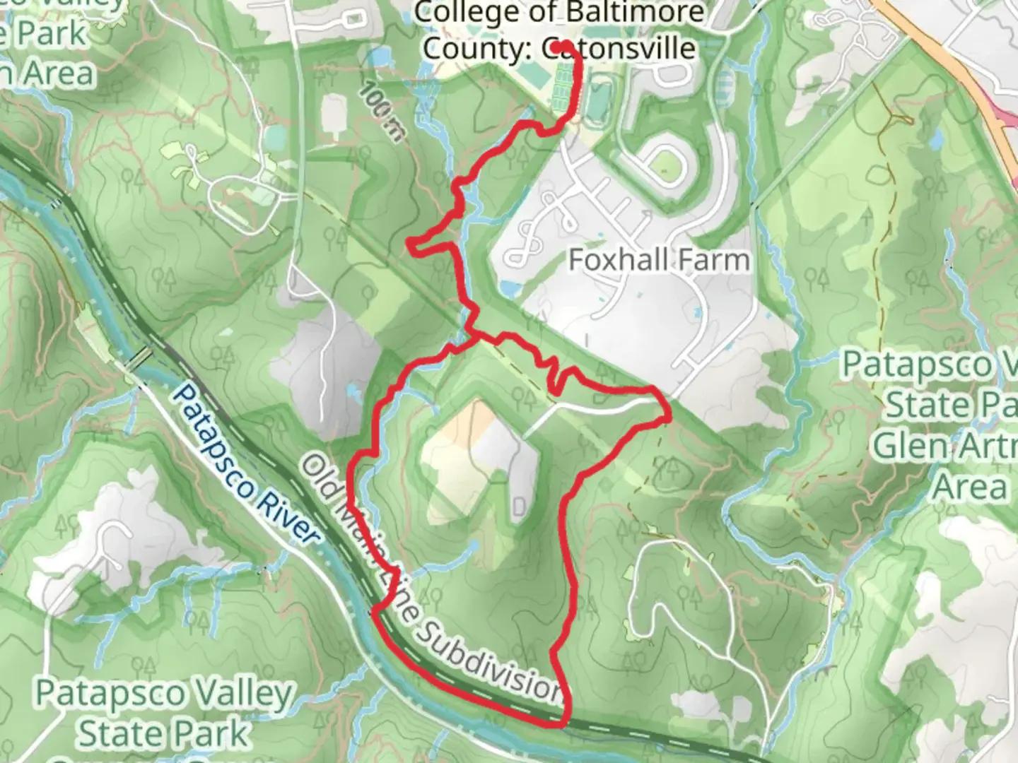 An image depicting the trail Santee Branch Trail, Vineyard Spring Trail and Nun's Loop Trail and its surrounding area.
