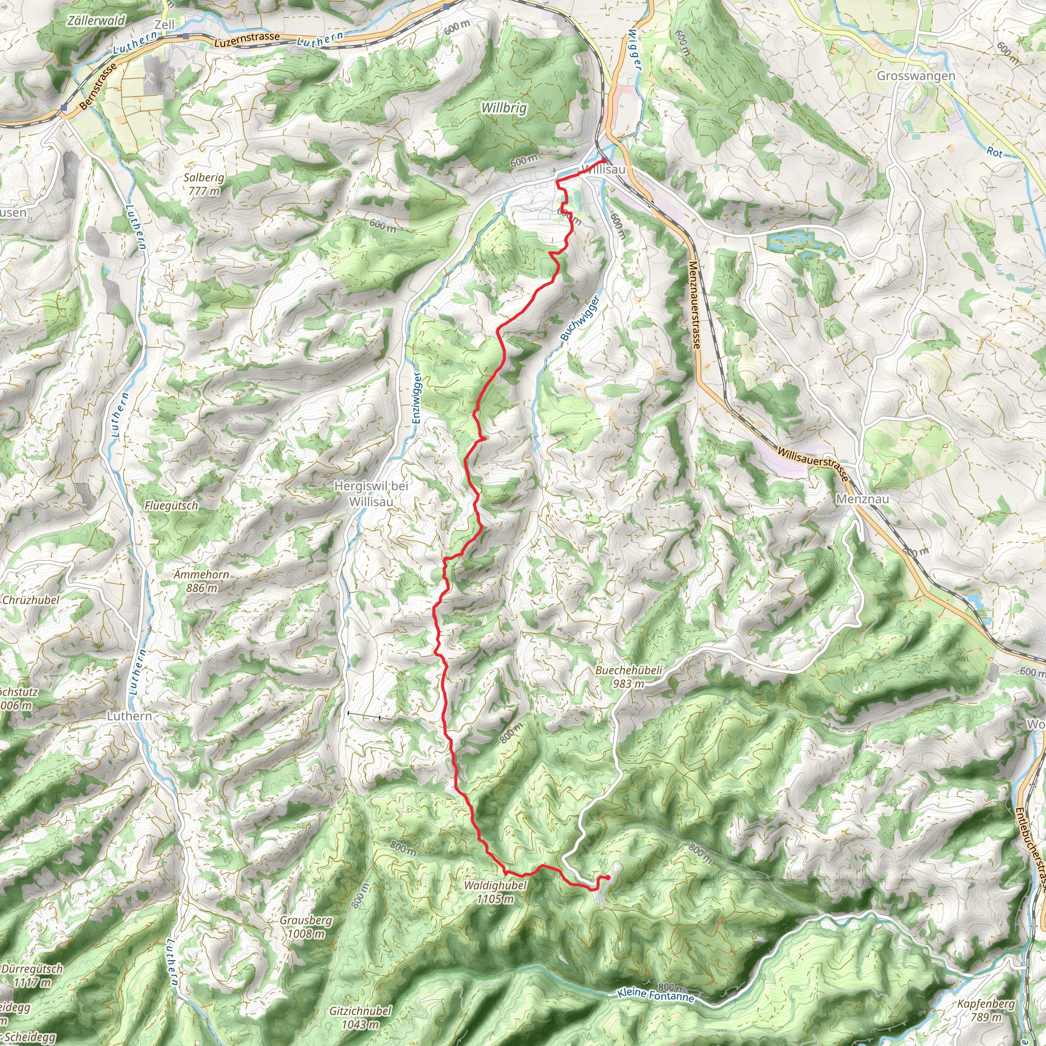 Willisau to Menzberg mobile static map