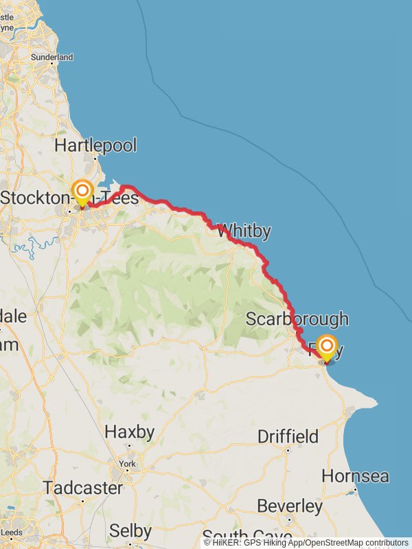 Map of England Coast Path Filey Brigg to Middlesbrough, North