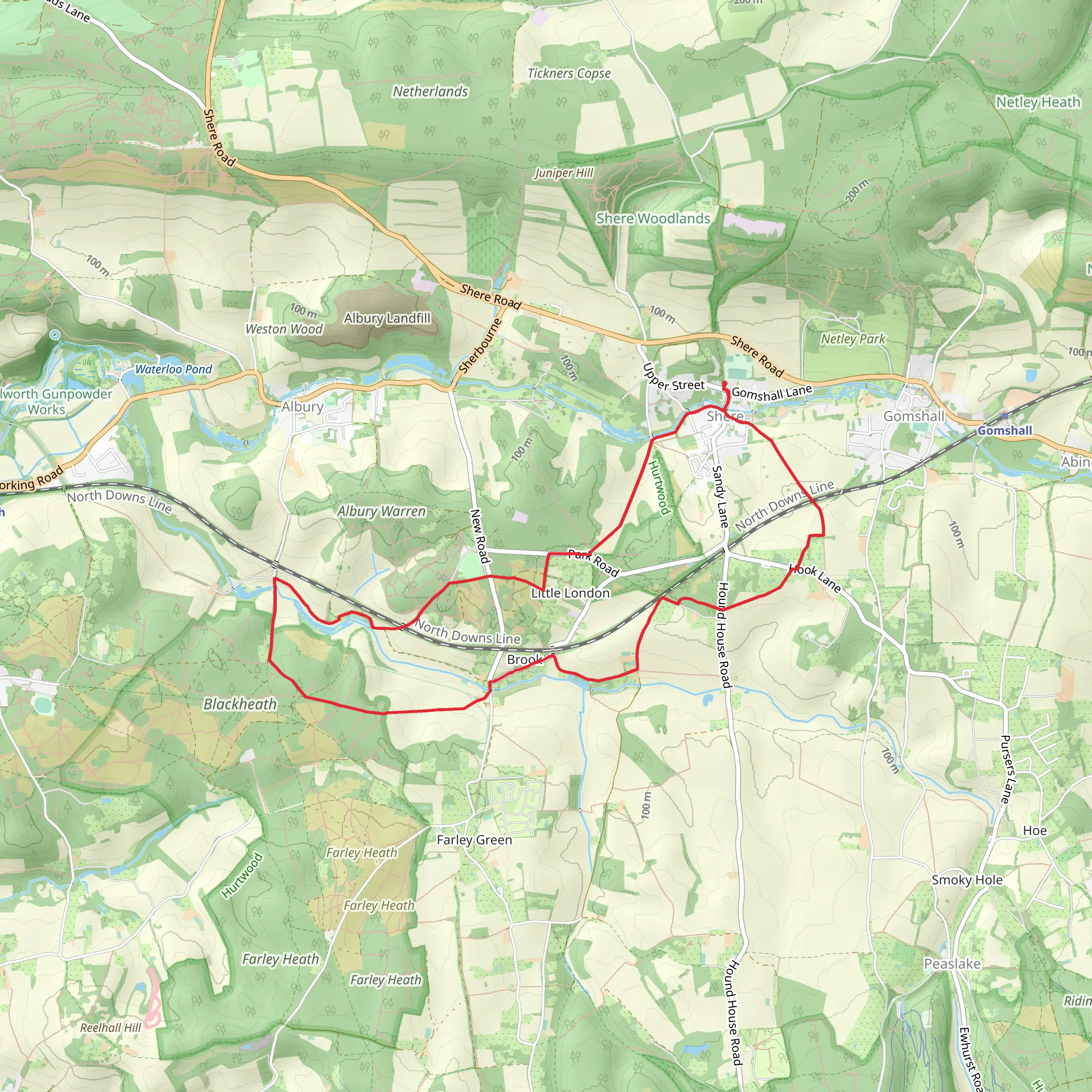 Albury Heath and Shere Heath in Shere mobile static map