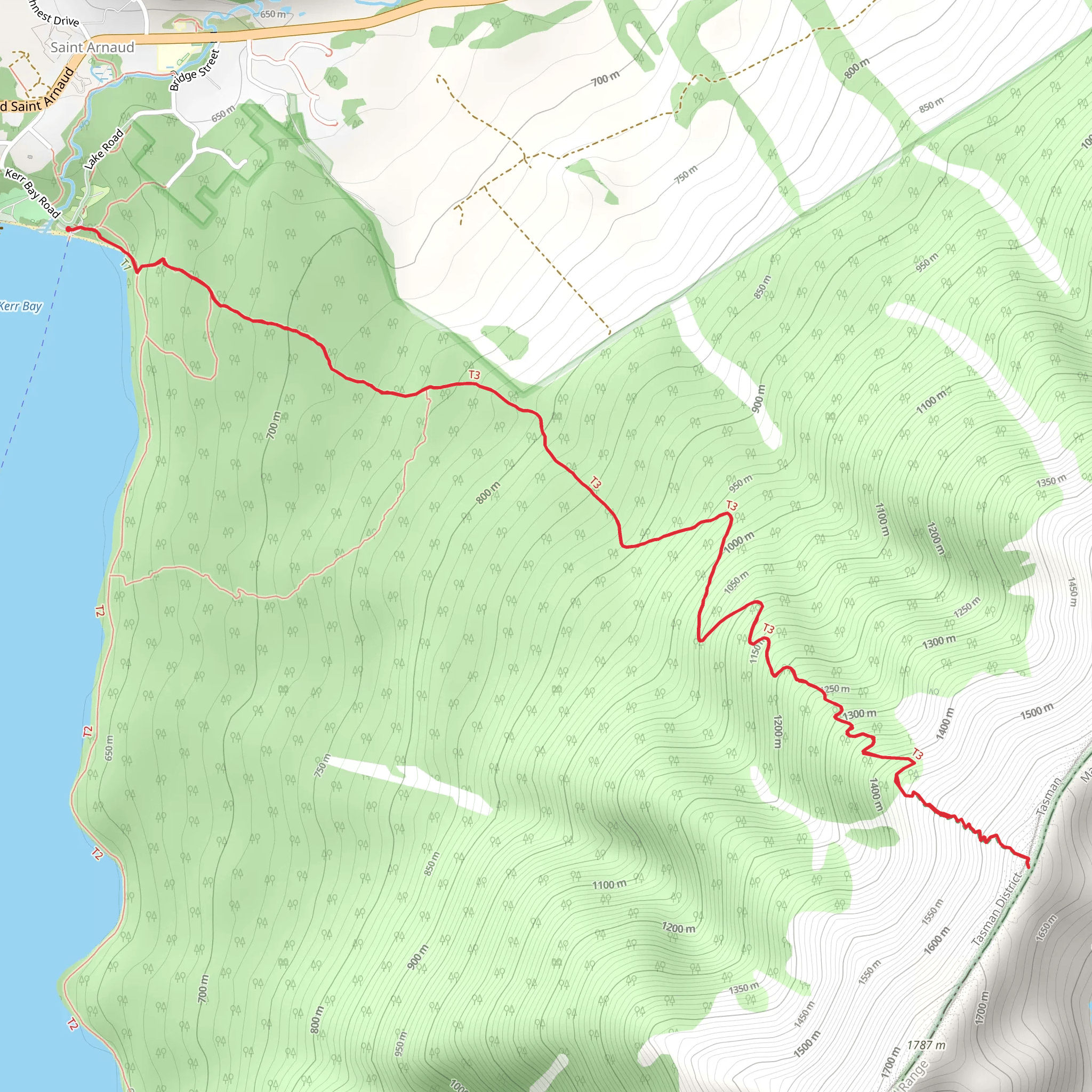Parachute Rocks via Saint Arnaud Range Track mobile static map