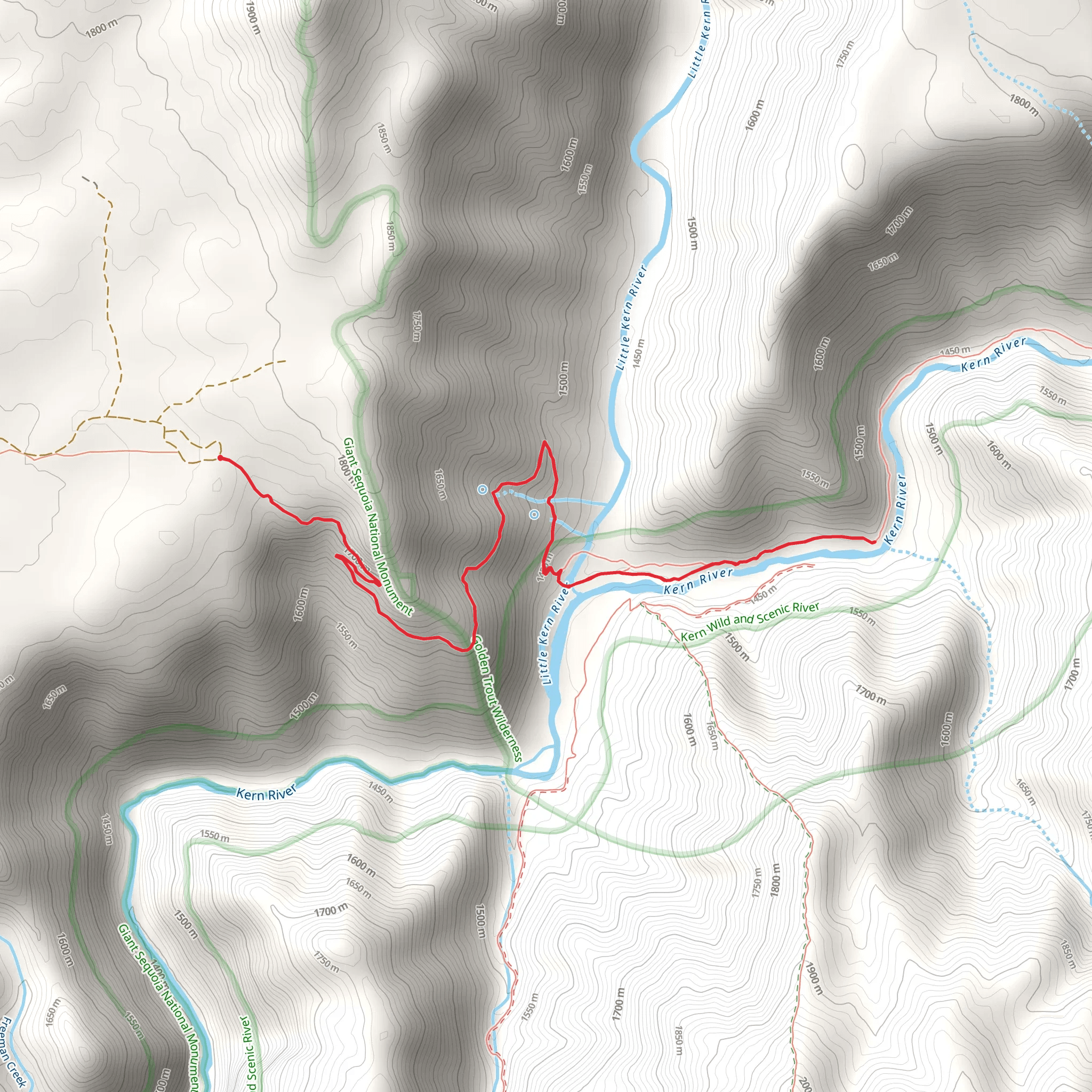 Forks of the Kern Trail mobile static map