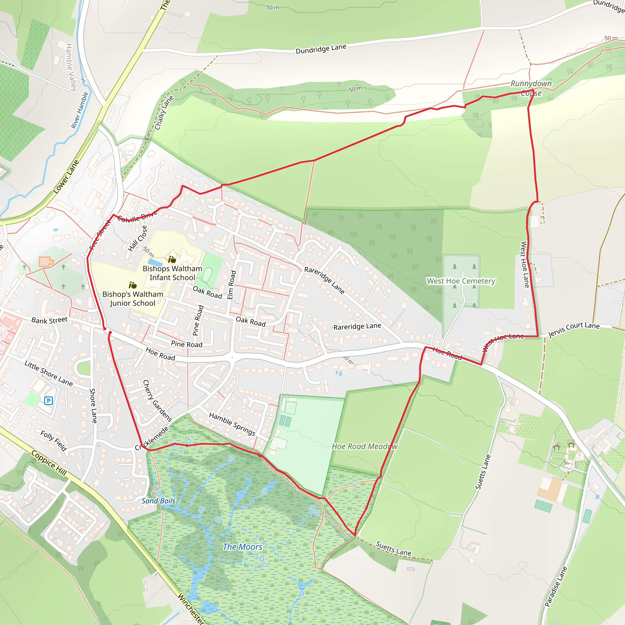 Runnydown Copse and Hoe Road Meadow Loop mobile static map