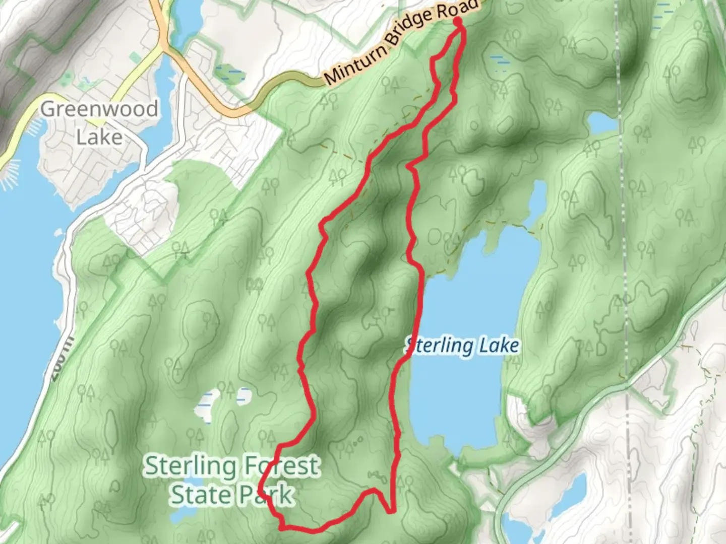 An image depicting the trail Sterling Ridge Trail via Sterling Lake and its surrounding area.