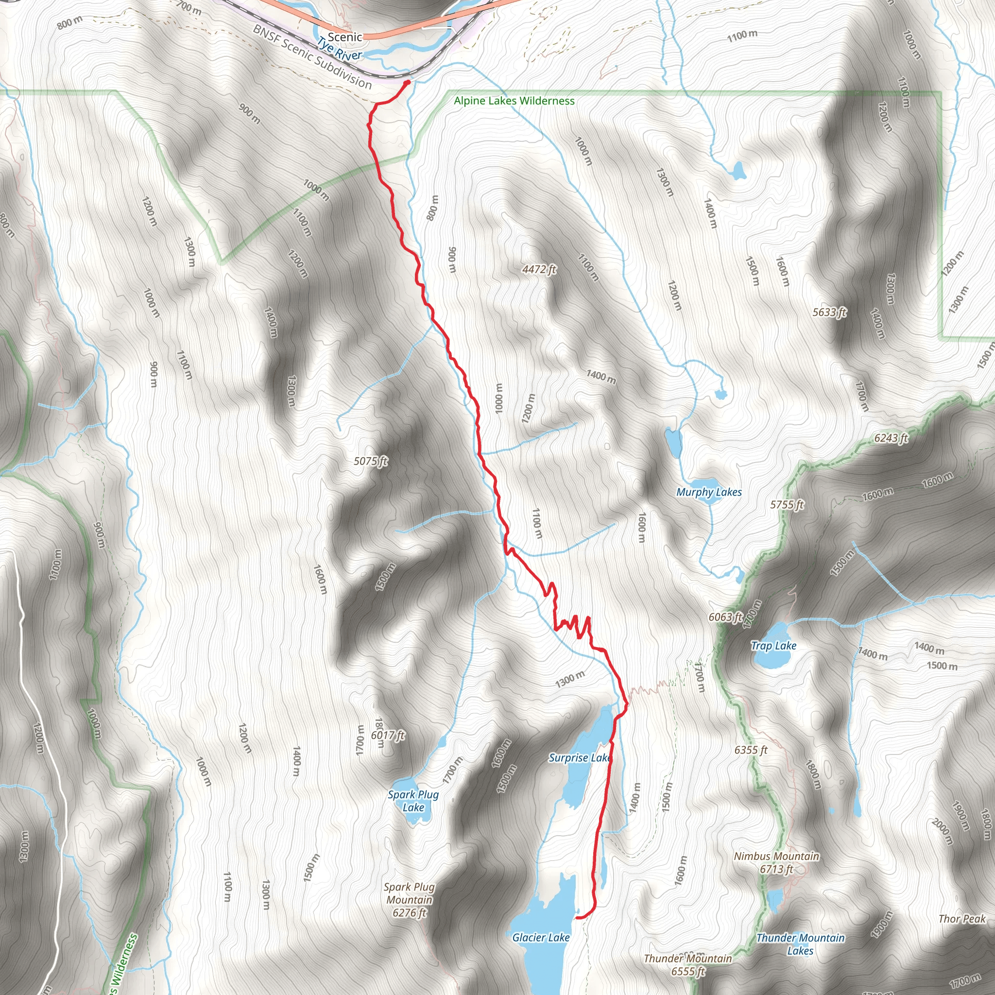 Surprise Creek Trail to Glacier Lake mobile static map
