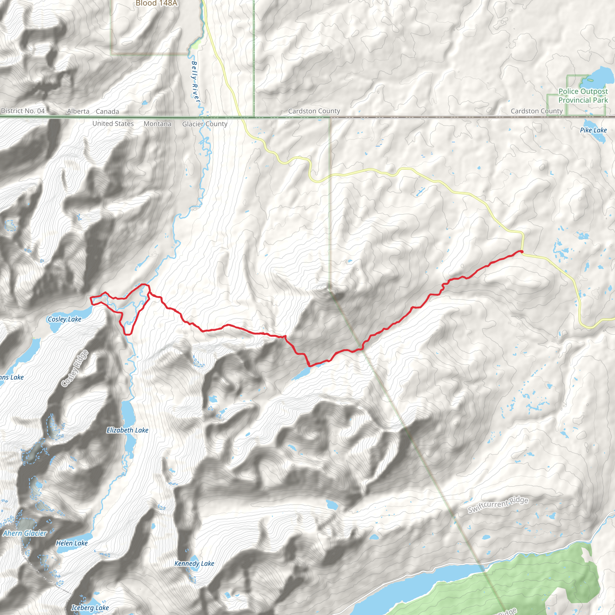 Cosley Lake and Belly River Loop mobile static map