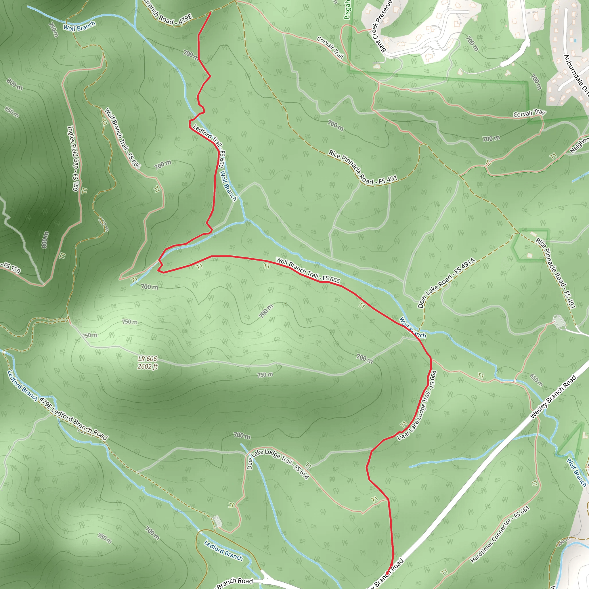 Ledford Trail via Wolf Branch Trail mobile static map