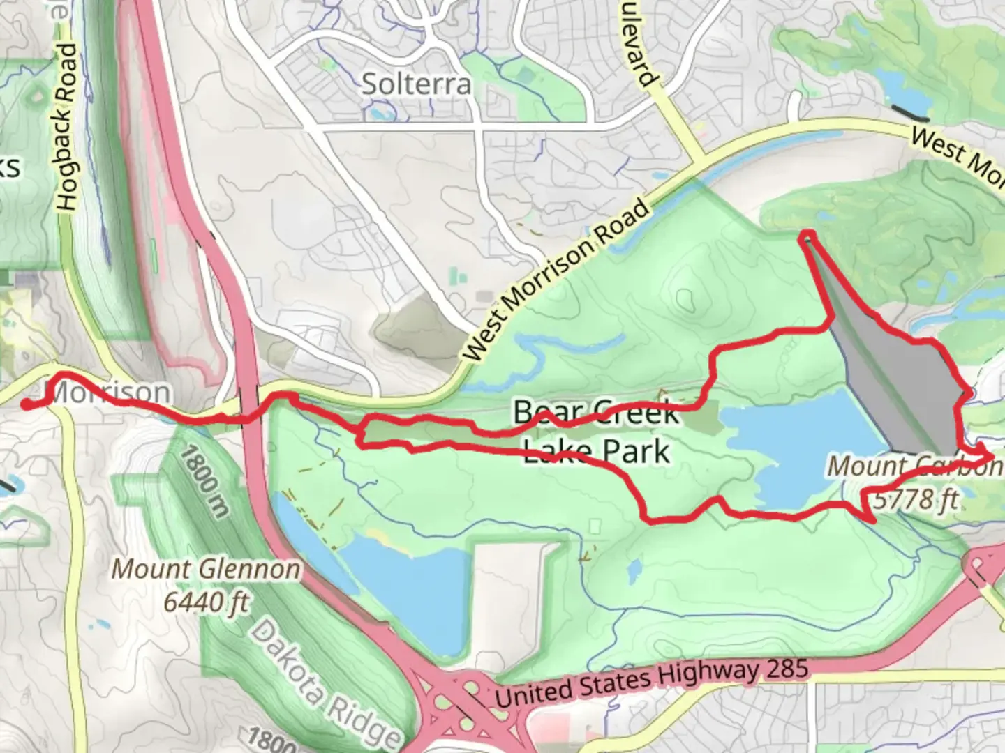 An image depicting the trail Bear Creek Lake Loop and its surrounding area.