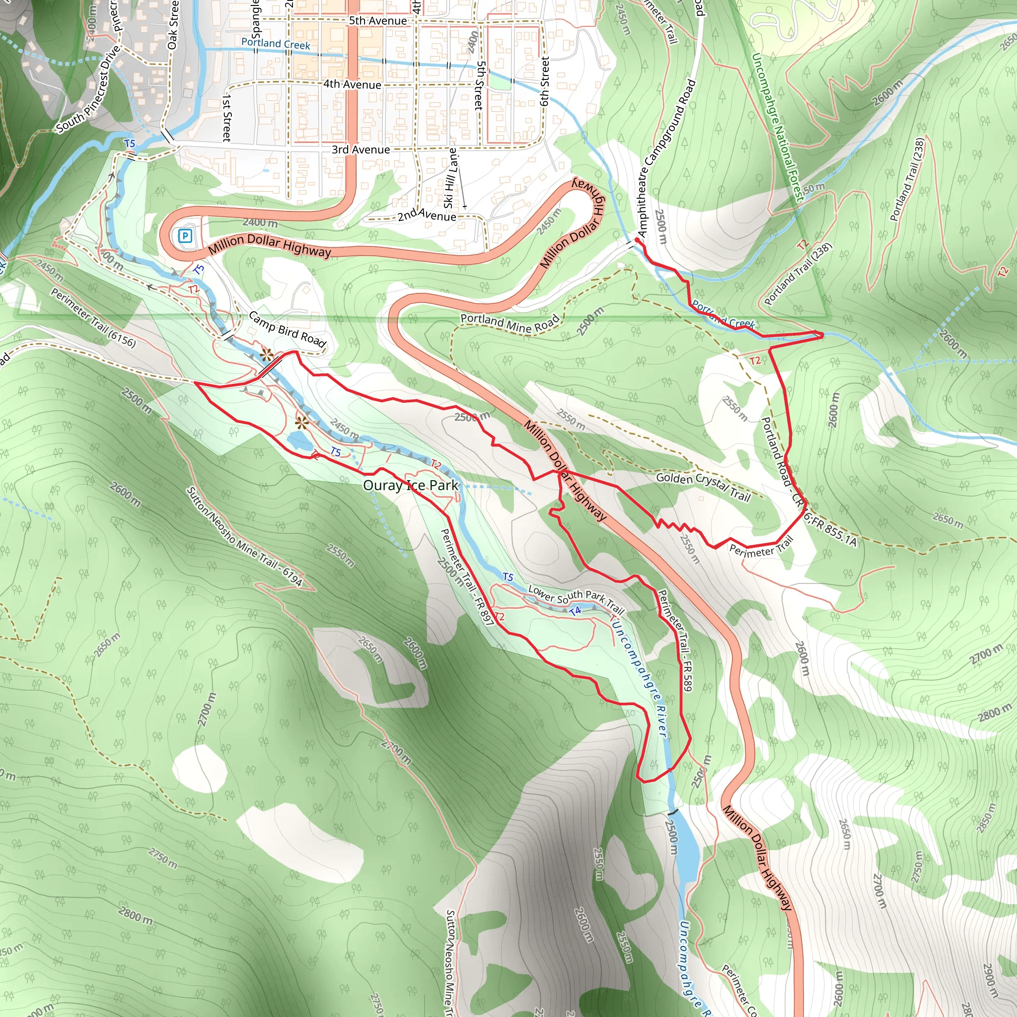 Ouray Ice Park Loop via Perimeter Trail mobile static map