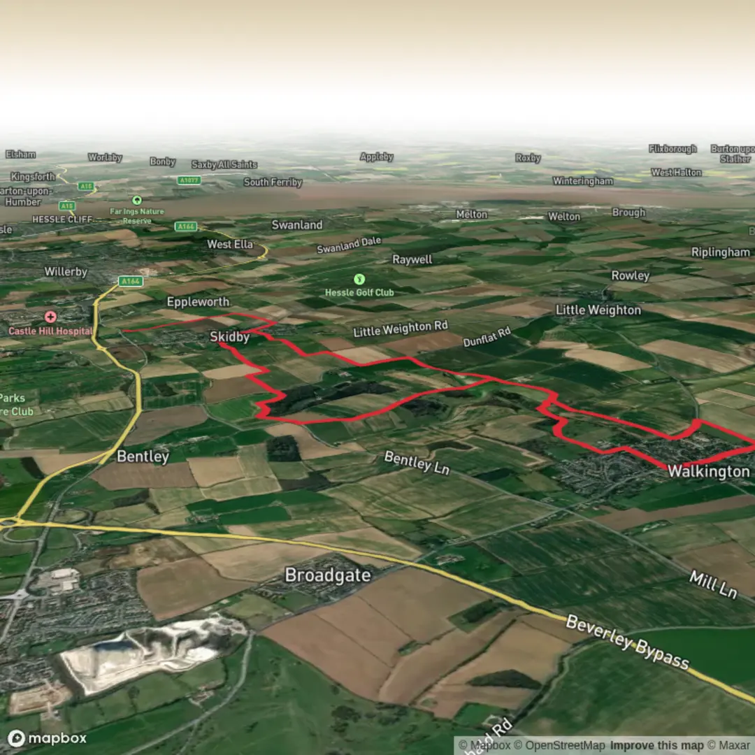 An image depicting the trail Skidby Mill, Skidby, Walkington and Risby Loop and its surrounding area.