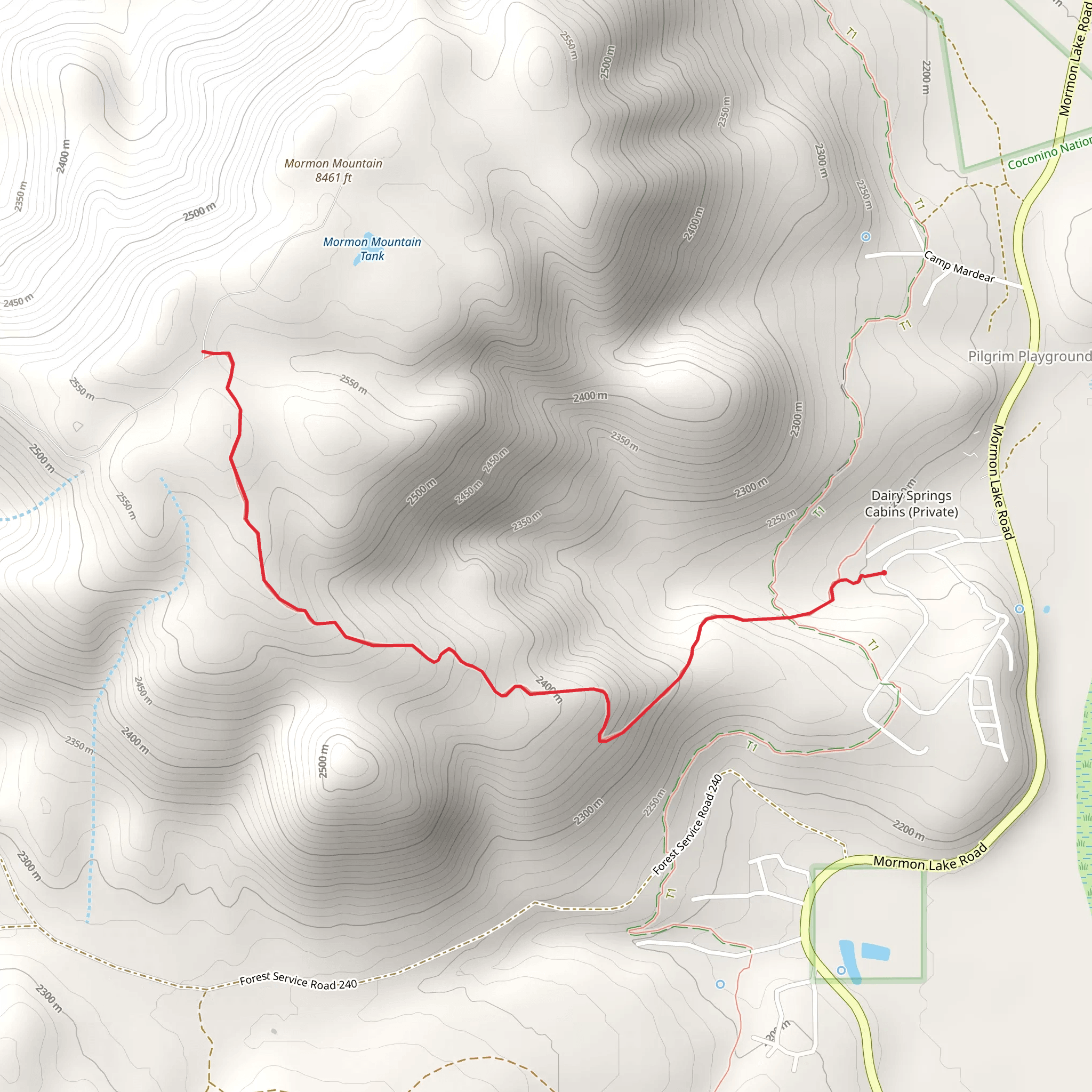 Dairy Springs Campground to Forest Service Road 240 mobile static map