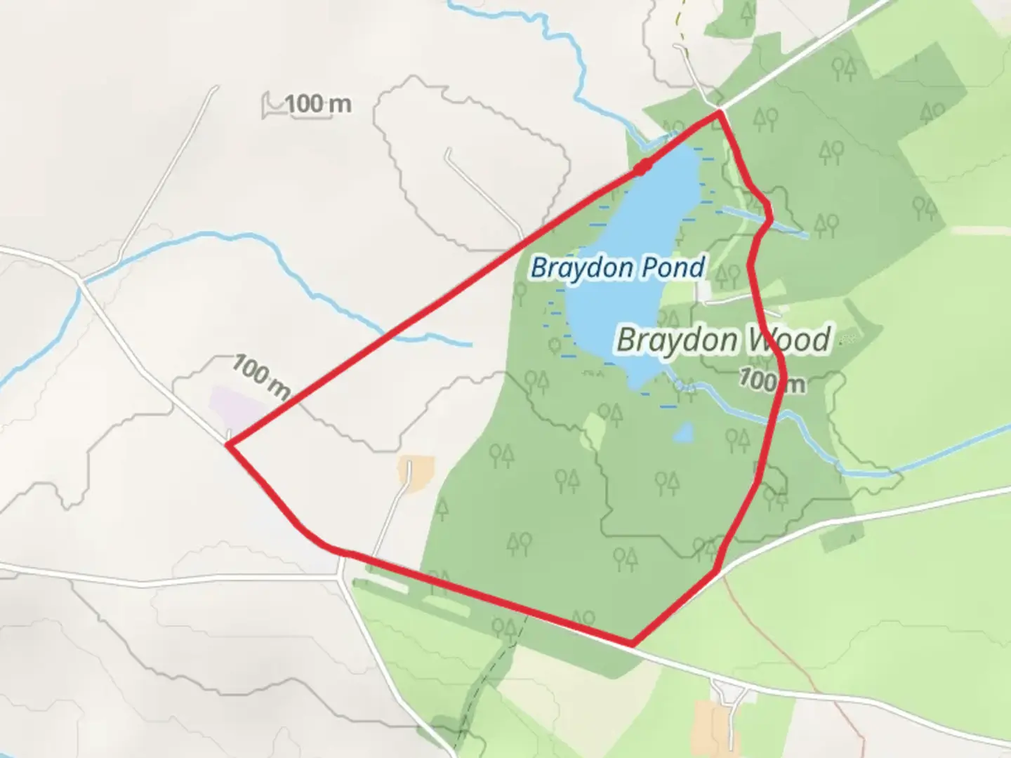 An image depicting the trail Pond Plantation Loop and its surrounding area.