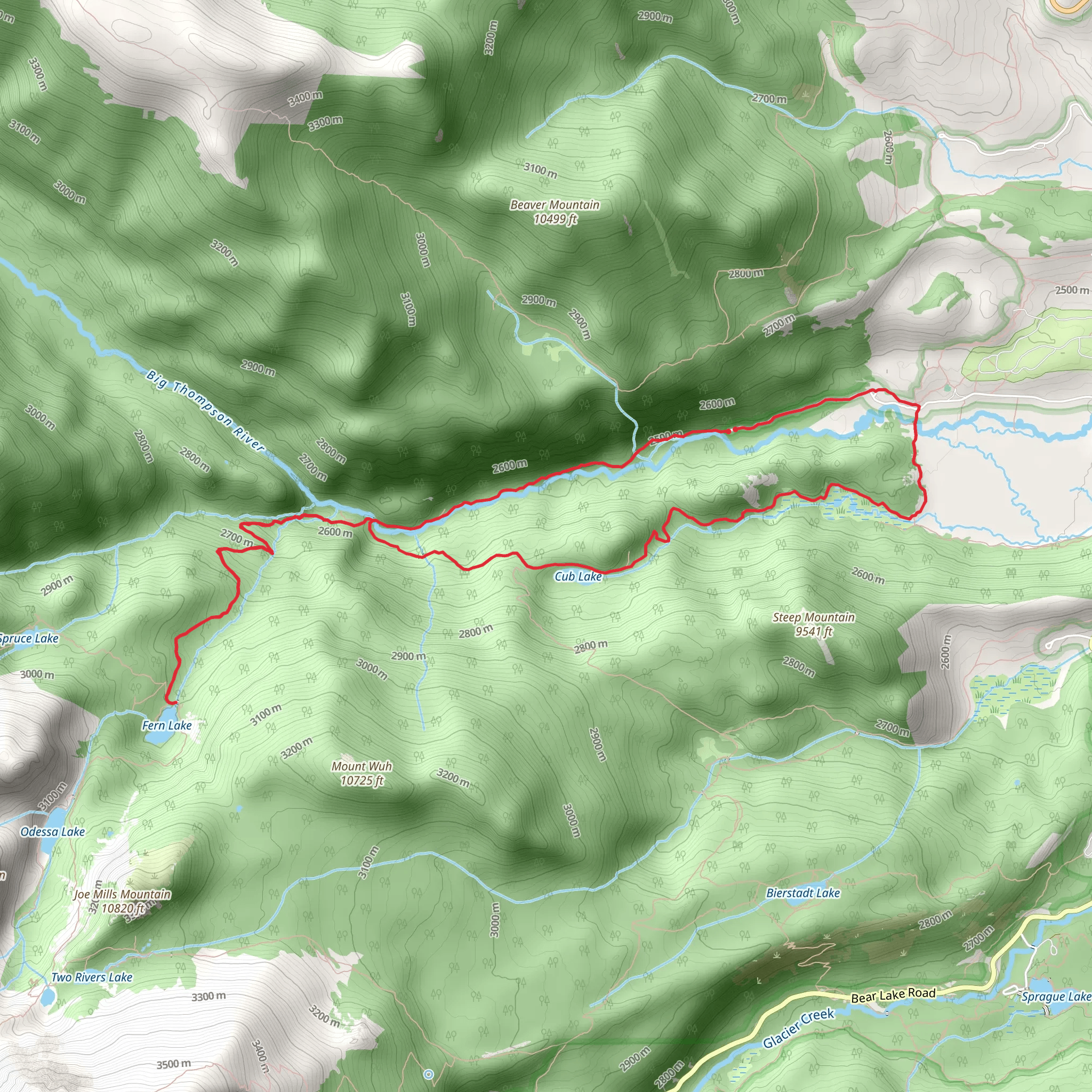 Fern Lake and Cub Lake Loop Trail mobile static map