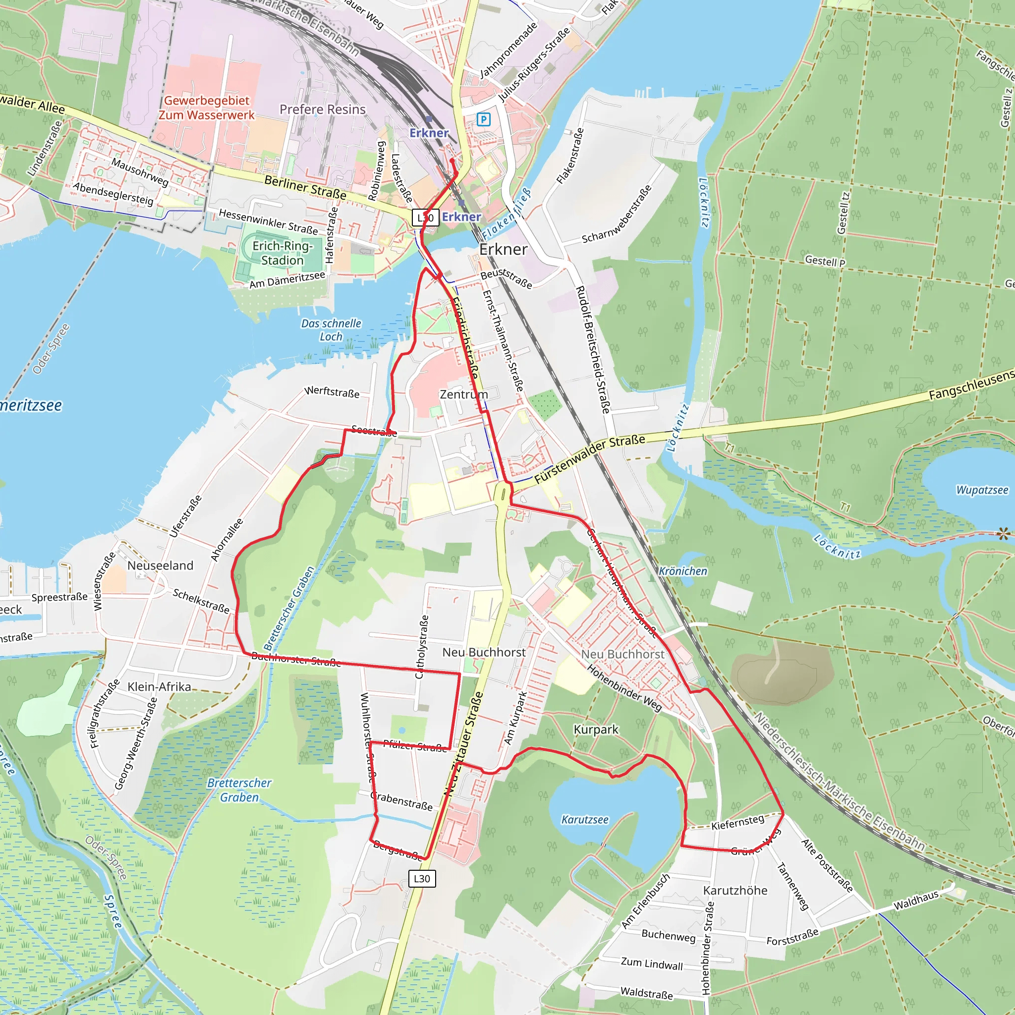 Karutzsee via Rundwanderweg Erkner mobile static map