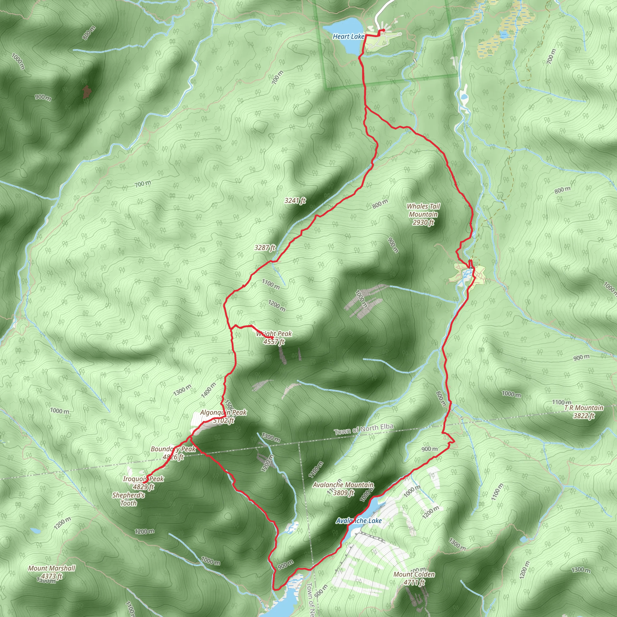 Wright Peak, Iroquois Peak and Avalanche Lake Loop from Heart Lake mobile static map
