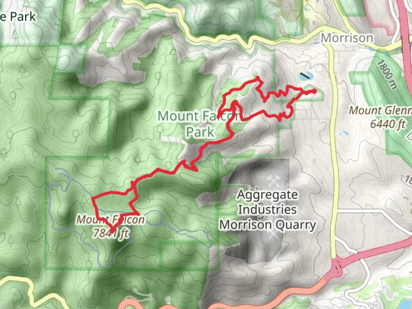 An image depicting the trail Castle, Mount Falcon and Turkey Trot Loop Trail and its surrounding area.