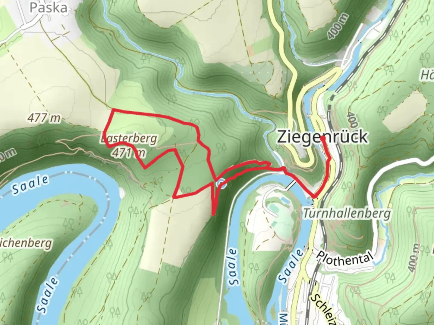 An image depicting the trail Reißerts Ruh, Fernsicht and Lasterberg Loop via Wanderweg blaues Kreuz and its surrounding area.
