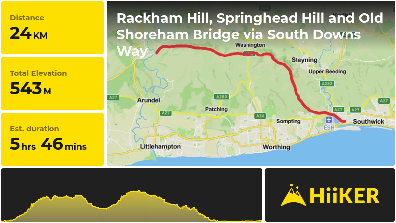 Rackham Hill, Springhead Hill and Old Shoreham Bridge via South Downs