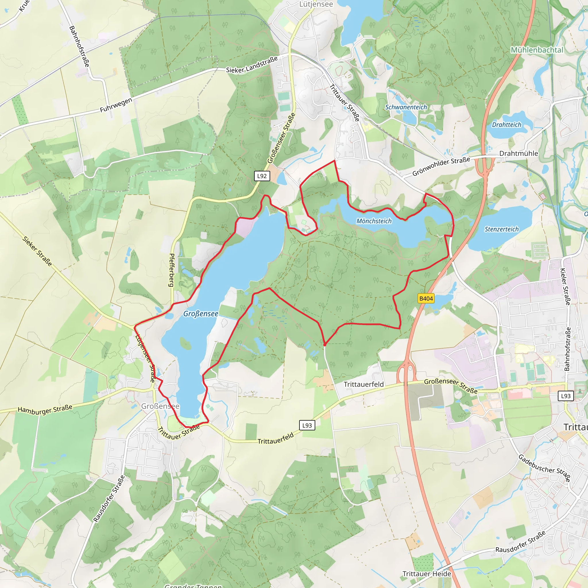 Großer Rundwanderweg and Großensee Rundweg mobile static map