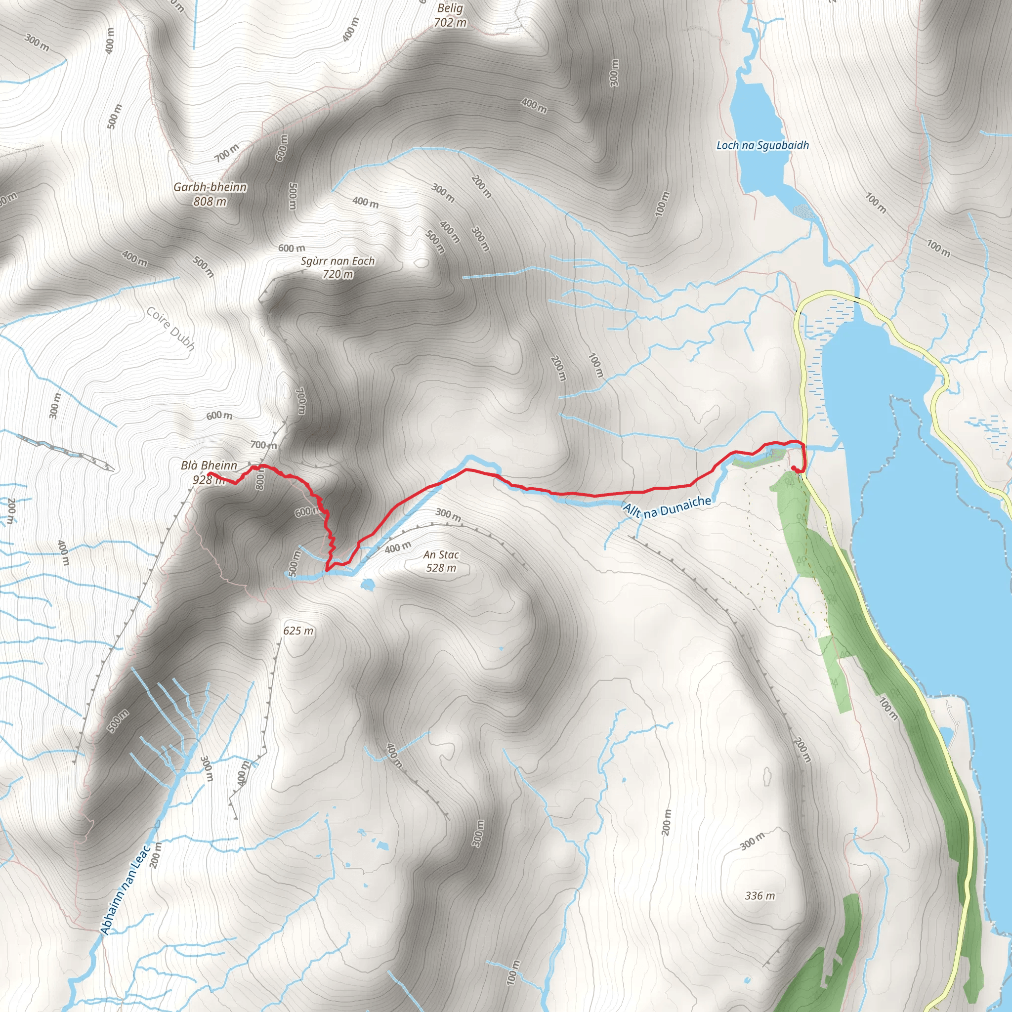 Blà Bheinn East Ridge from Arincreaga mobile static map