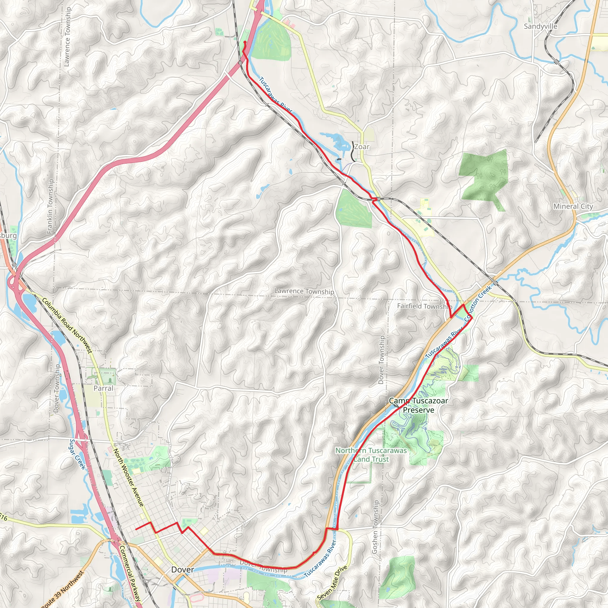 Fort Laurens State Memorial to Dover via Ohio and Erie Canal Towpath Trail mobile static map