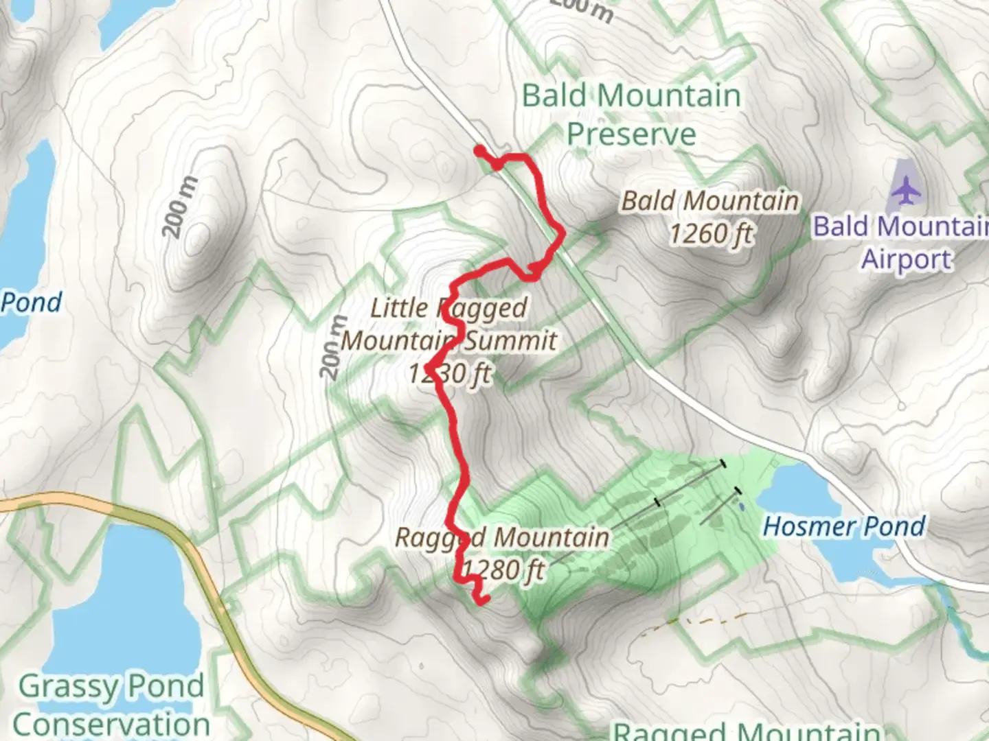 An image depicting the trail Little Ragged Mountain and Ragged Mountain and its surrounding area.